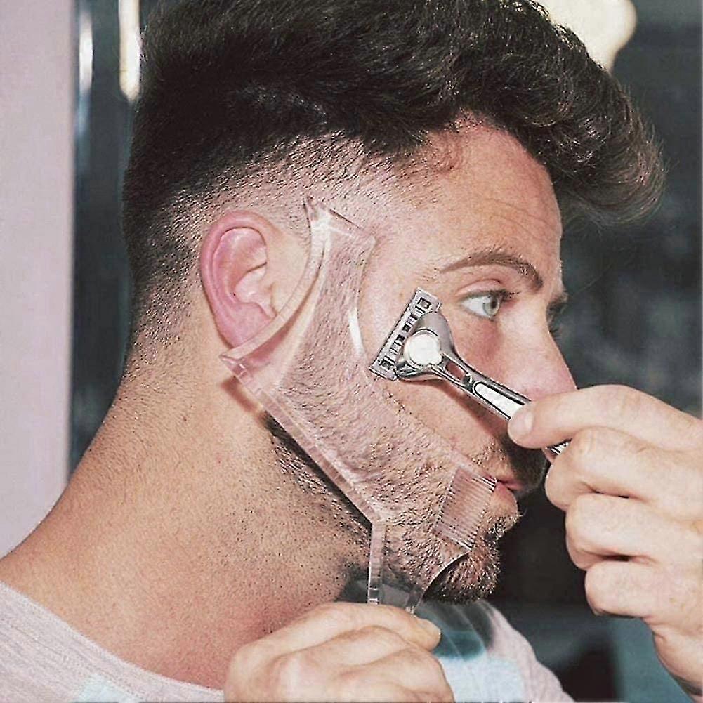Beard Guide Shaper Tool Or Clear Stencil For Trim And Shaving, The Stencil Models With 4 Groo Lines And Mustache Comb