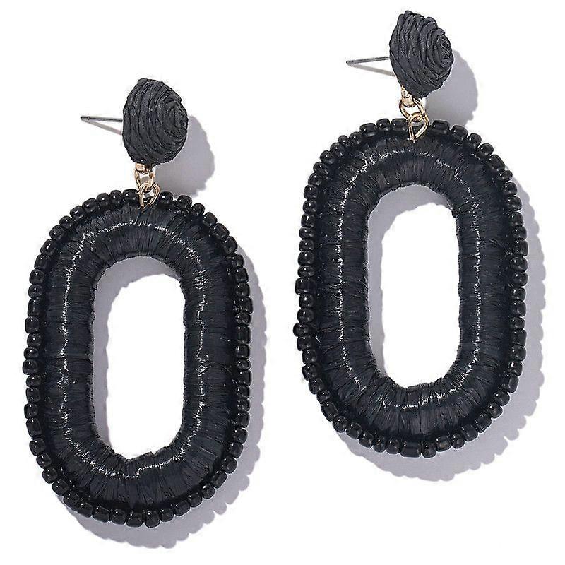 Beaded Raffia Earrings Statement Boho Earrings Seed Bead Earrings