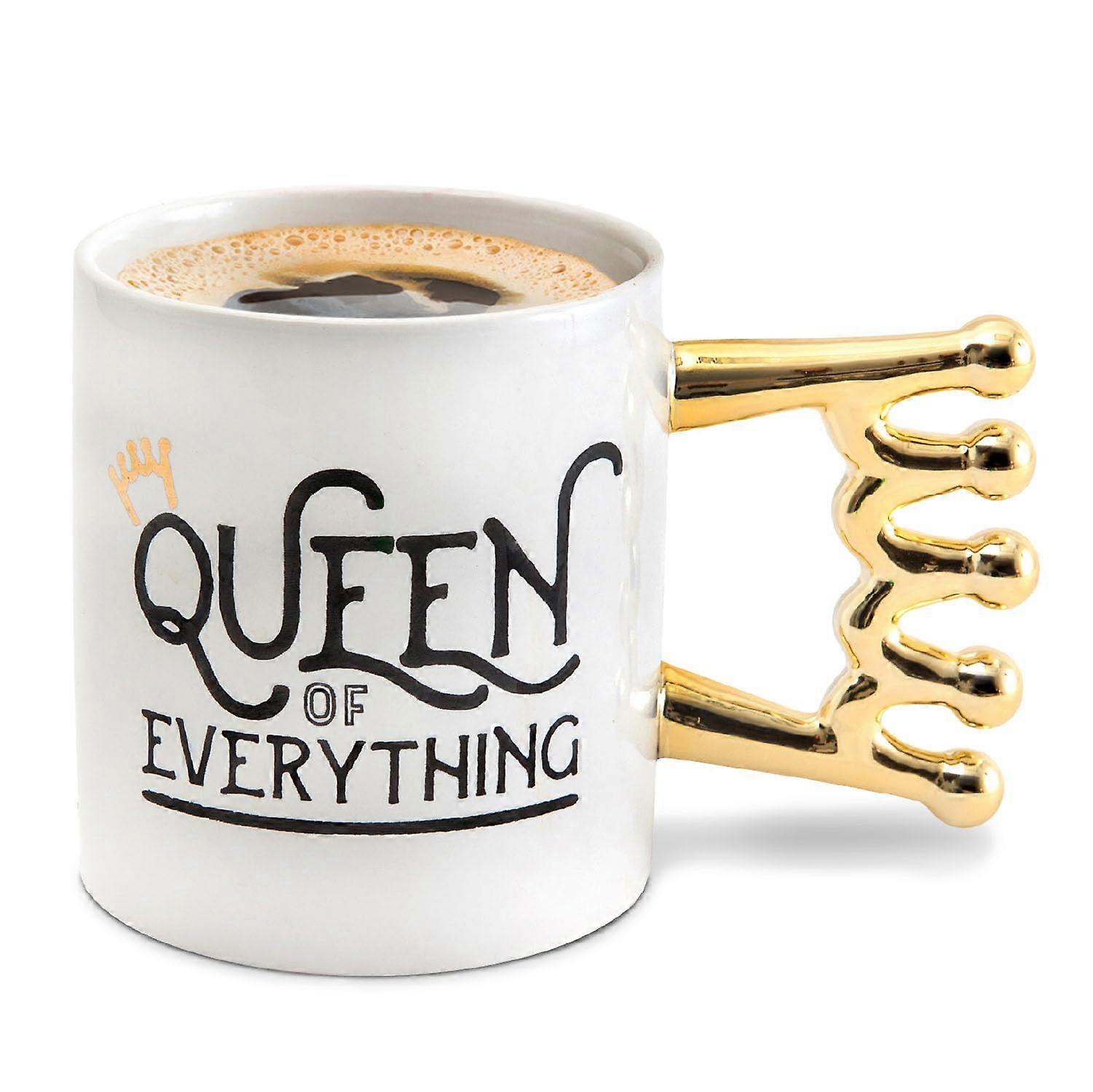 Coffee mug, ceramic, gold crown handle, 20 oz