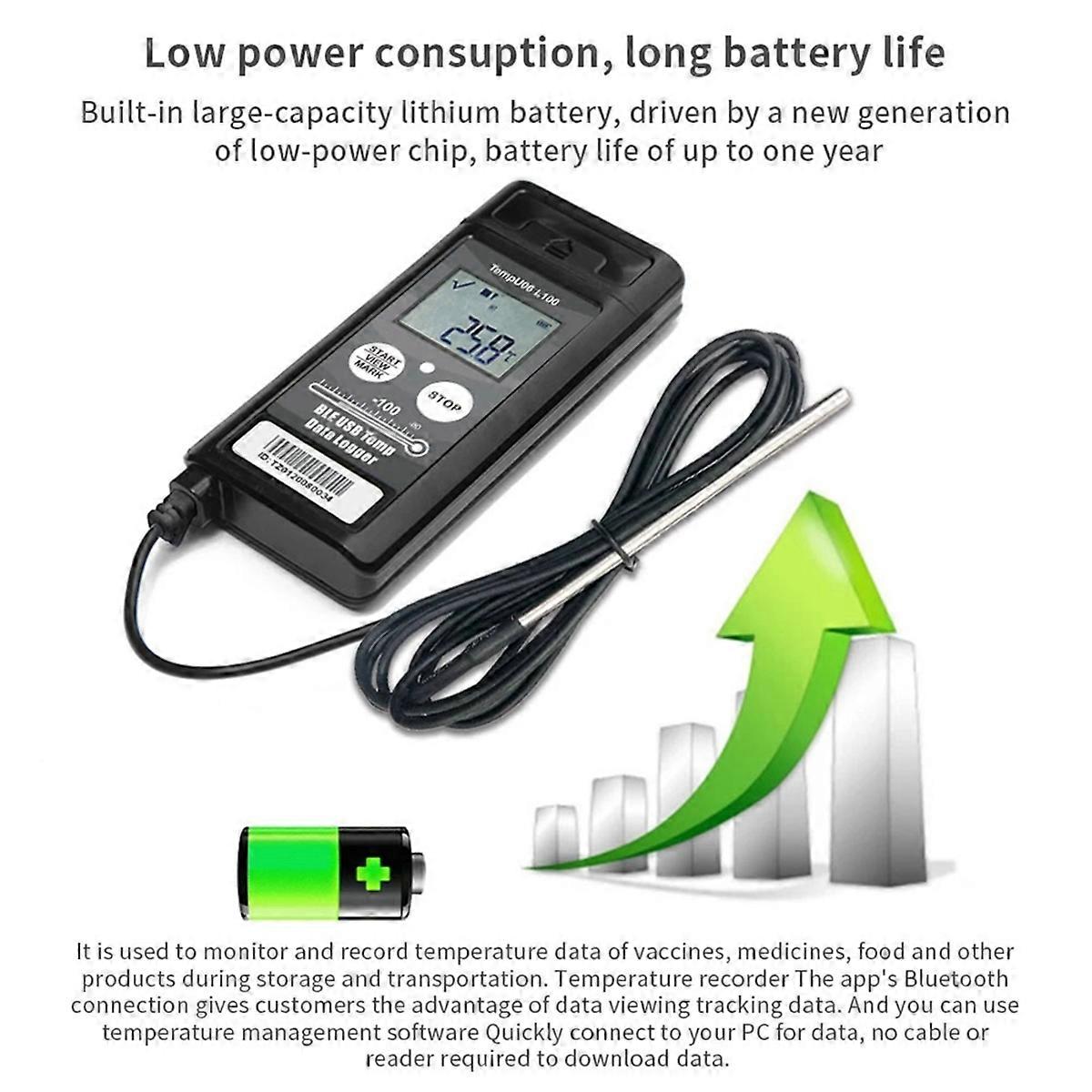 TempU06 -100C Low Temperature Data Logger Digital 32000 Points Bluetooth USB Temperature Recorder ForCold Chain Storage