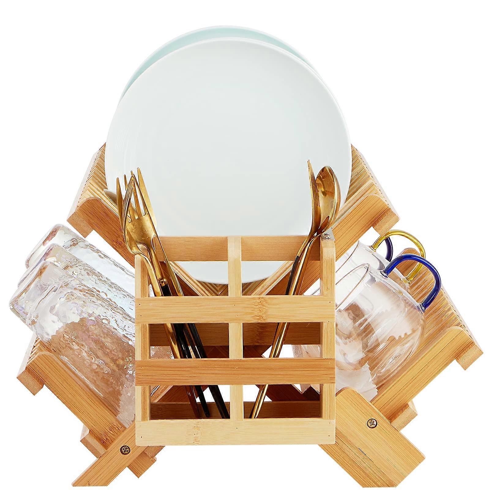 3-layer foldable wooden dish rack