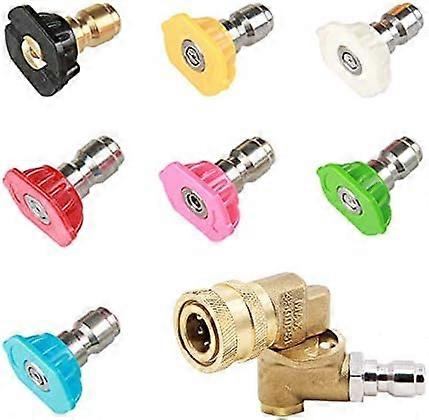 7 Pack Pressure Washer Quick Release Spray Nozzles with Quick Connect Swivel Coupler, 4500 PSI 1/4" Plug, 90 Degree Rotation