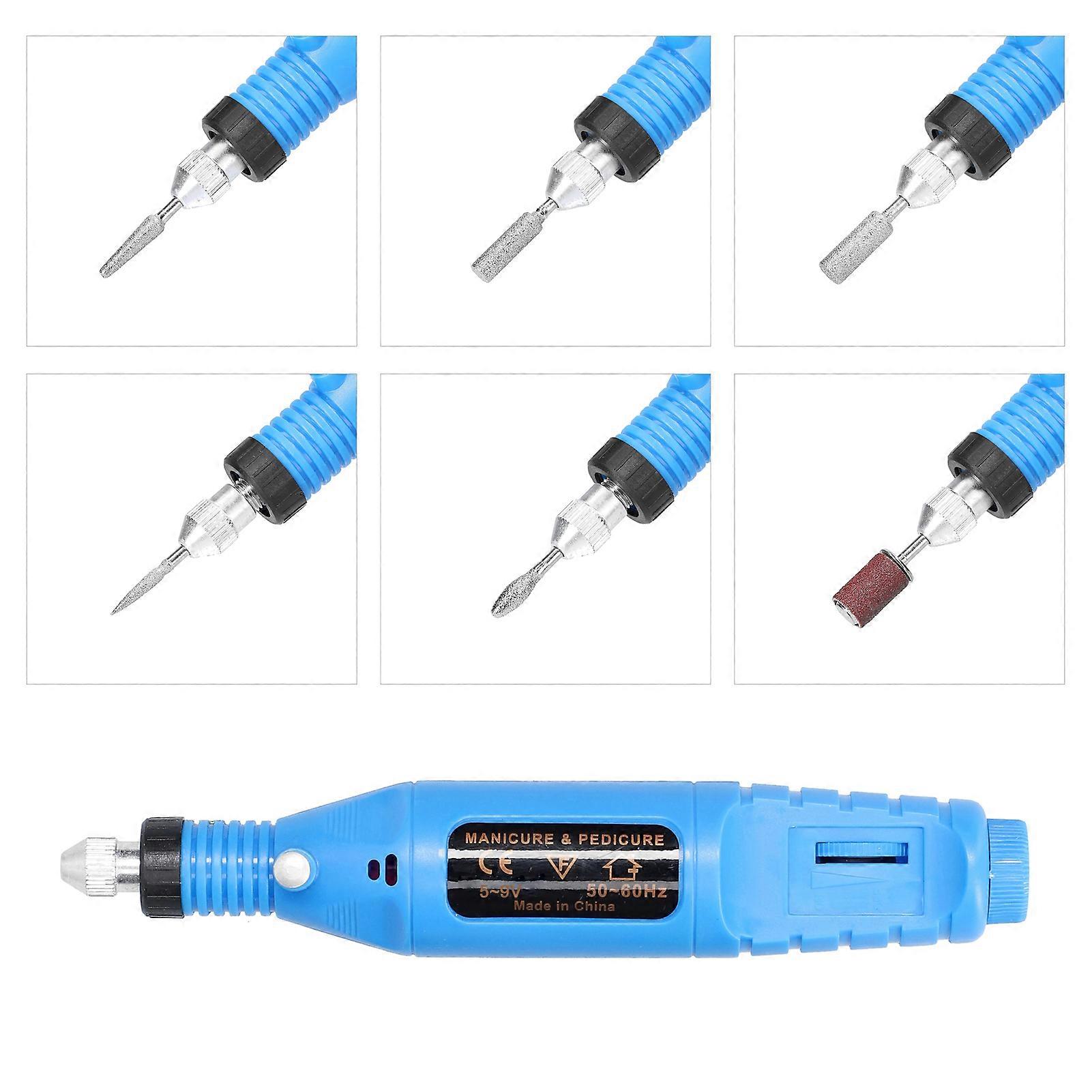 USB Power Supplys Handheld Mini Electric Grinder Nail Gelatum Removing Tool Machine Speed Adjustable Grinding Rotary Tool Kit with 6 Grinding Heads
