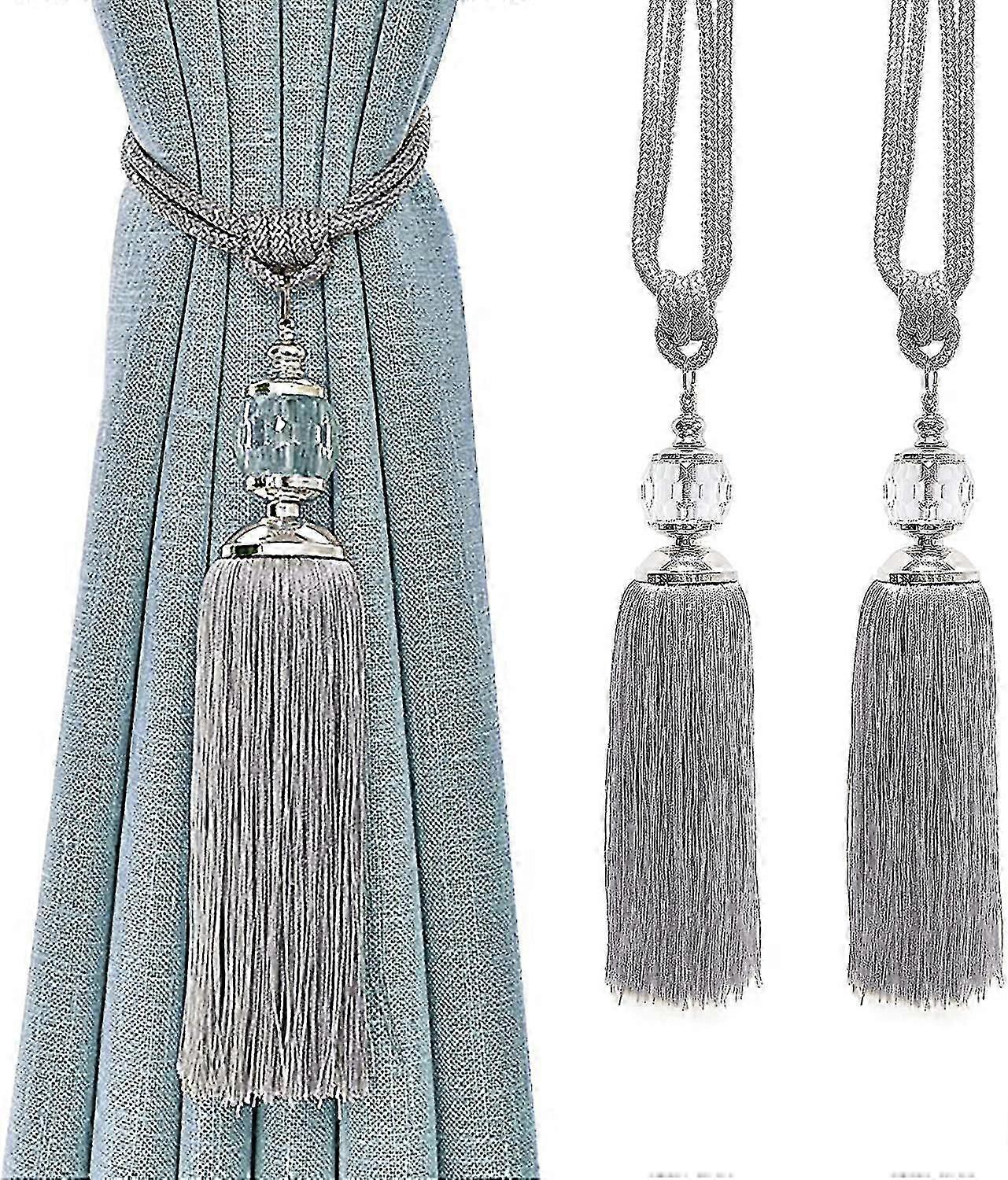 Curtain Rope Tassel Curtain Holdbacks Silver For Drapes Decorative Drapery Crystal Holdback Tie Backs Handmade Curtain Holder 2 Pack