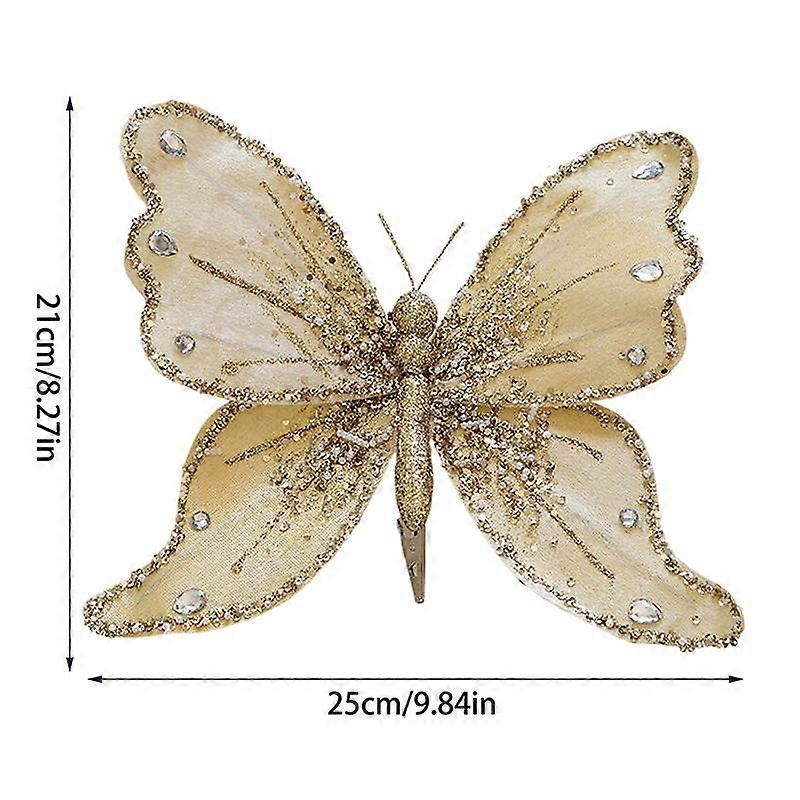 Christmas Glitter Butterfly Ornament With Clip Christmas Tree Pendant Diy Wreath Decor For Year Gifts Christmas Tree Decor