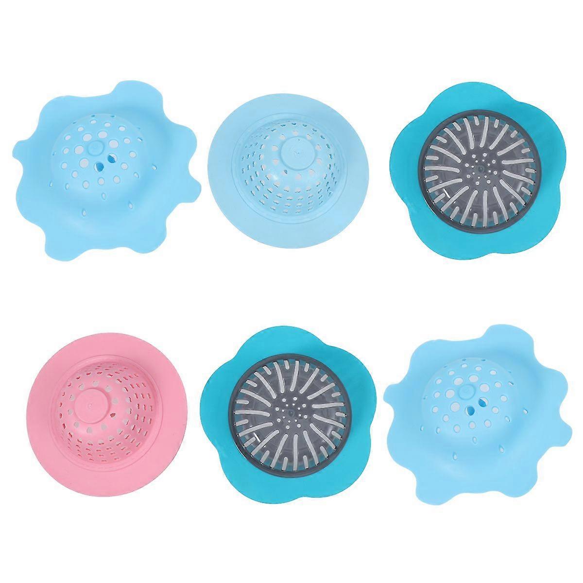 6pcs Practical Round Floor Drain Plastic Kitchen Filter Sink Drainer Hair Filter Bathroom Sink Strainer (A2588+A2728+A1738, 2pcs for Each Shape, Rando
