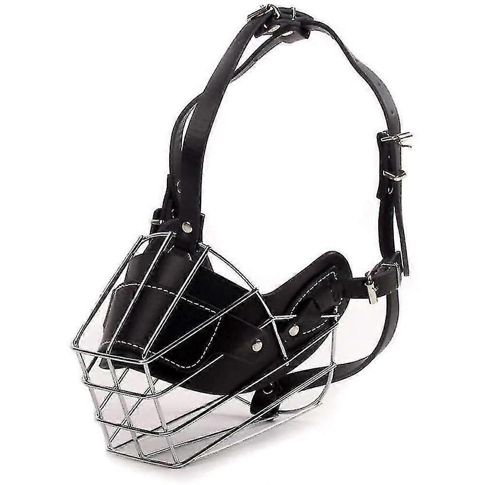 Dog Muzzle for Medium to Large Breeds, Rust-resistant Durable Metal Basket with Adjustable Leather Straps for Customized Security