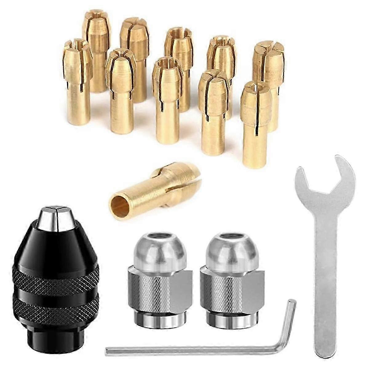 16PCS Drill Chuck Collet Set, 4486 Keyless Quick Change Chuck Rotary Tool with Replacement 4485 Brass Collet Nut SetAs Shown SZRH A-W