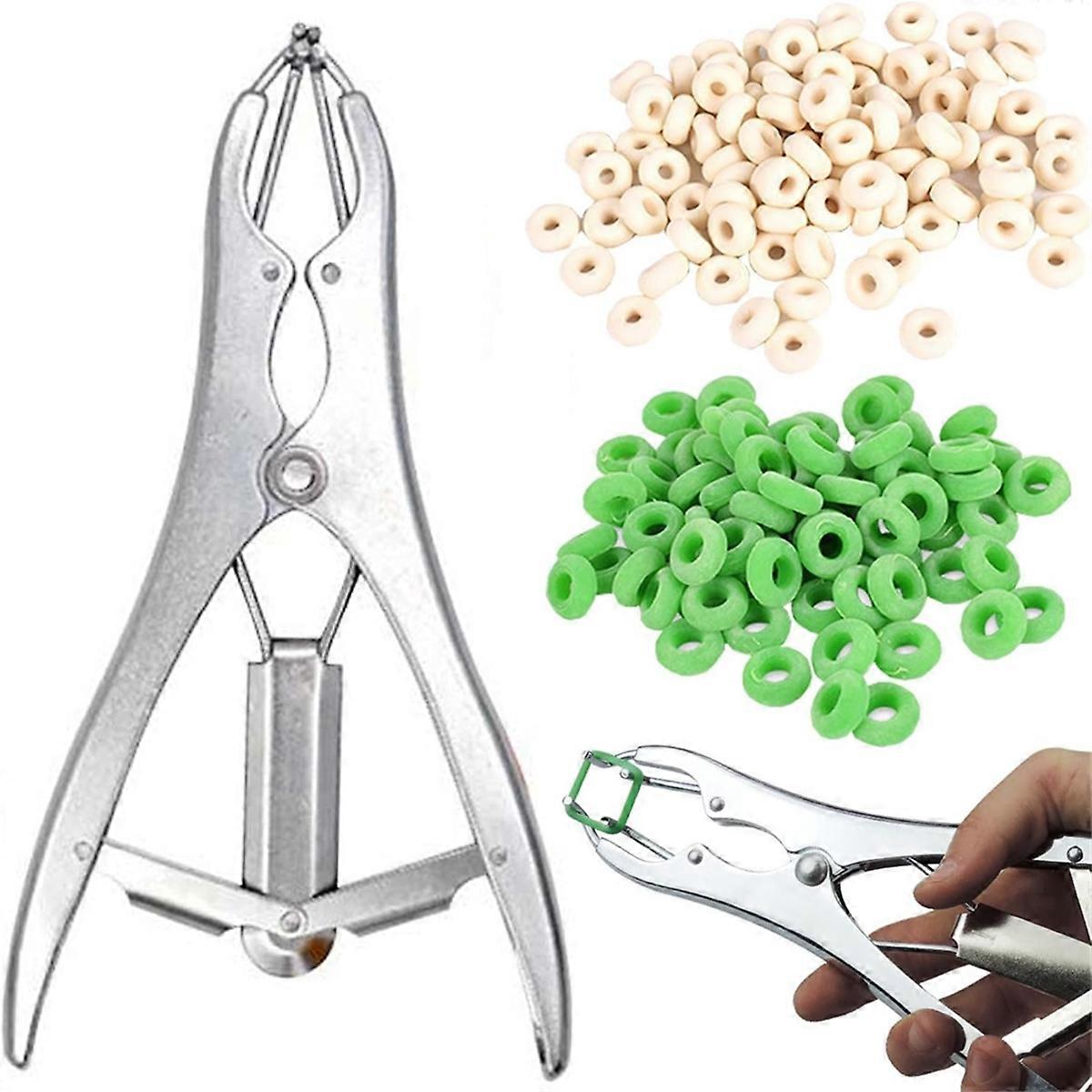 Goat Banding Kit, Banding Snap Clamps with 150 Pieces 2 Size Rings,