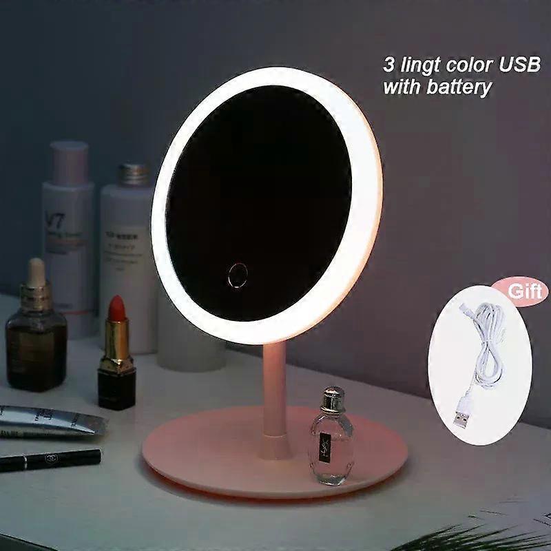 Miroir de maquillage avec lumière blanche LED lumière du jour Miroir de courtoisie amovible/de rangement Miroir 3 modes avec lumière Cadeau Câble USB