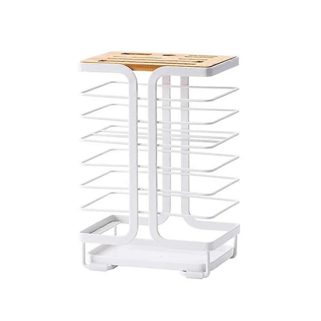Wrought Iron Kitchen Holder with Drain Tray, Durable Storage Rack for Utensils and Tools, Black Finish