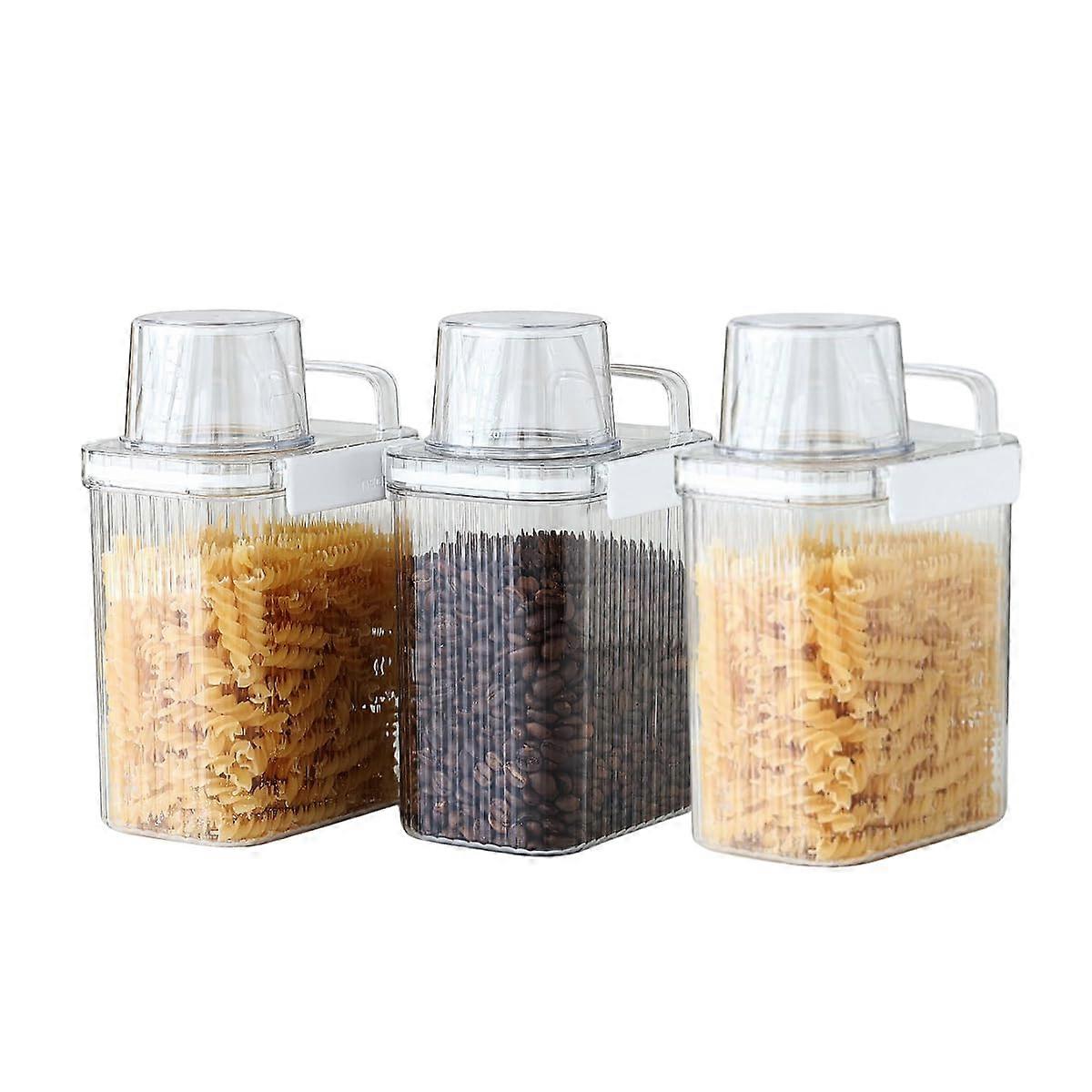 3 Set Airtight Kitchen Pantry Dry Food Container with Handle, Dog, Cat, Pet Feed Dispenser with Measuring Cup