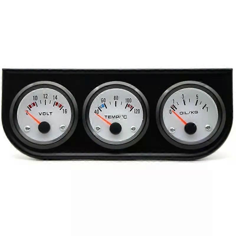 52mm Volt Gauge Water Temp (Celsius) Oil Pressure Black/Chrome Bezel Black/White Face With Temp&Pressure Sensor 3-In-1 Kit Meter