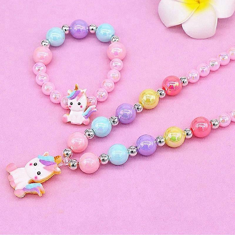 Unicorn Rainbow Necklace & Bracelet Set - 2/6pcs Cute Jewelry Wholesale