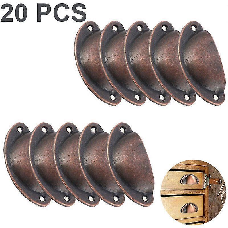 20 Pack 65mm Hole spacing Vintage Style Pulls Cup Pull Handles Knobs Shell Ear-Like Handle Knobs for Cabinet Dresser Drawer Bin, red bronze