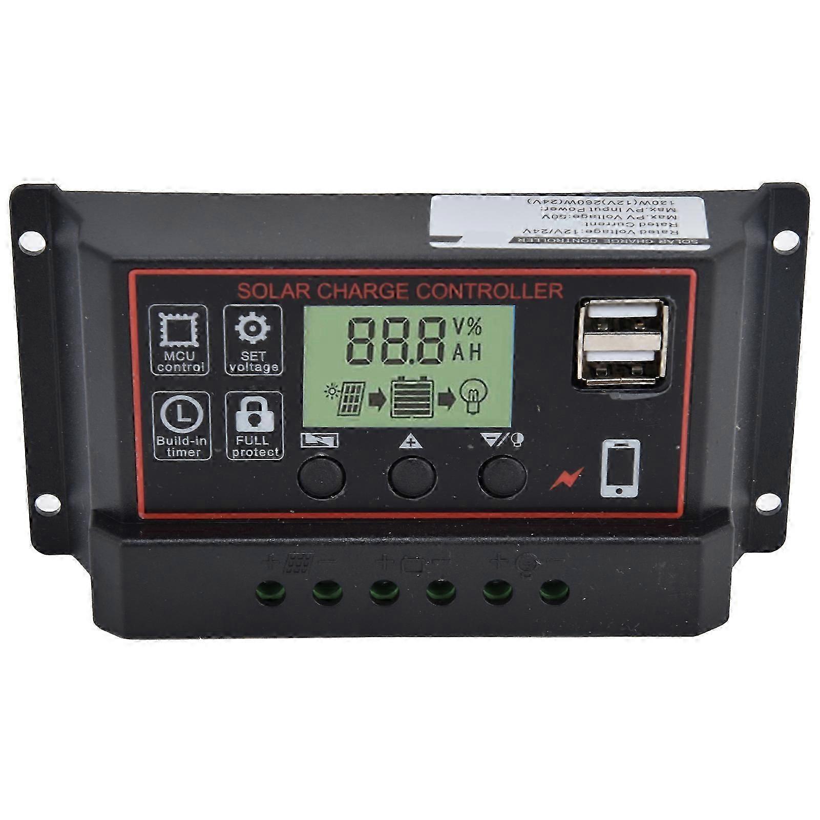 Smart Charge Controller Dual USB Solar Battery Panel PWM Charging Control Equipment 12/24V30A