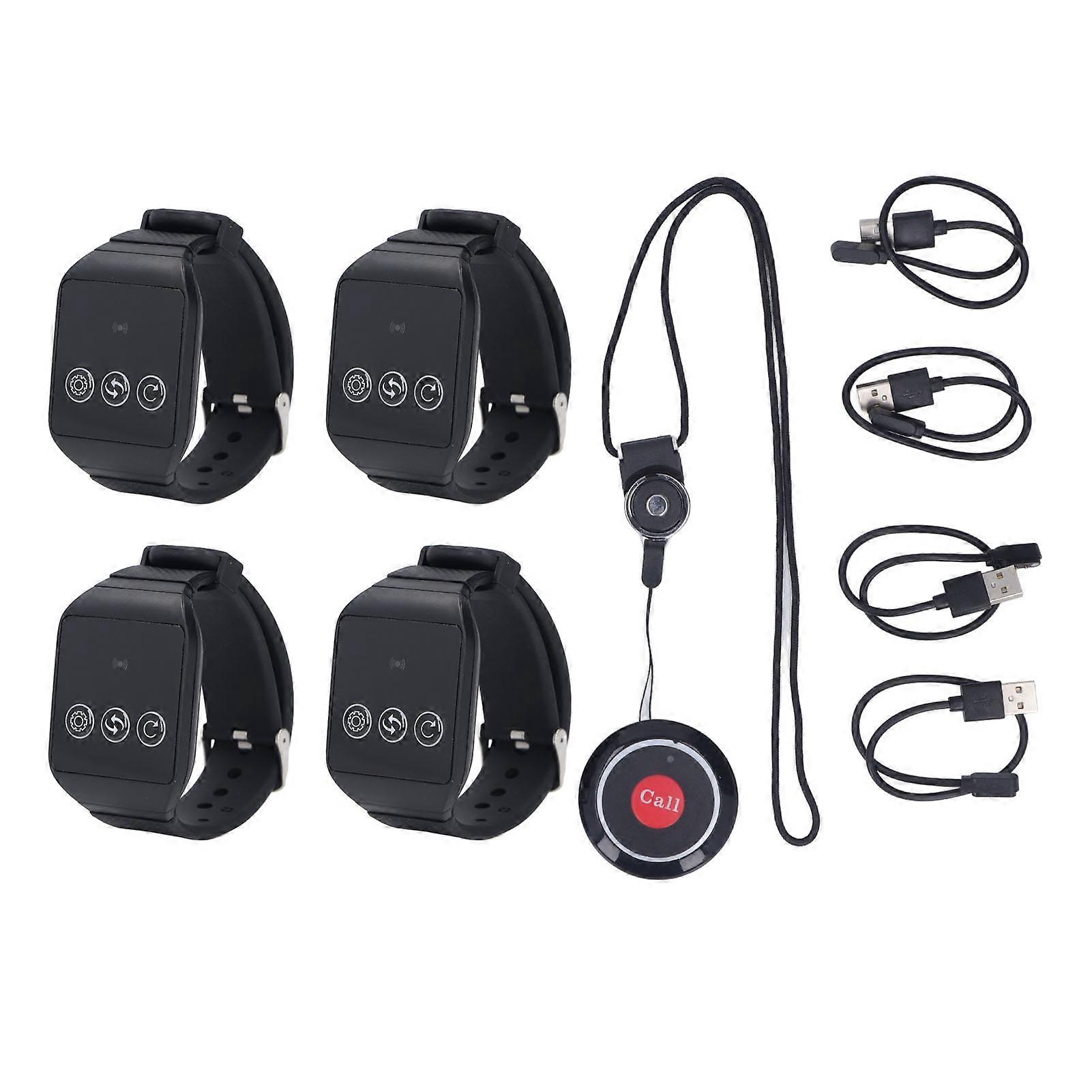Pager 4 Watch Receiver 1 Call Button Waterproof Wireless Calling System for Home Factory Hospital