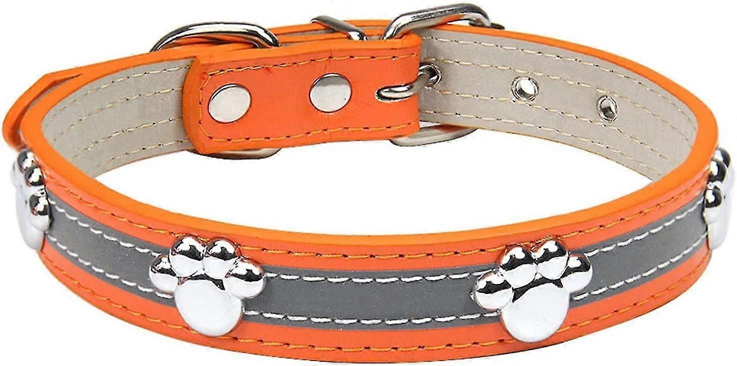 Reflective Dog Collar With Cute Paw Rivet Studded Funny Soft Pu Leather Adjustable Puppy Dog Collars For Small Medium Large Dogs Catsl