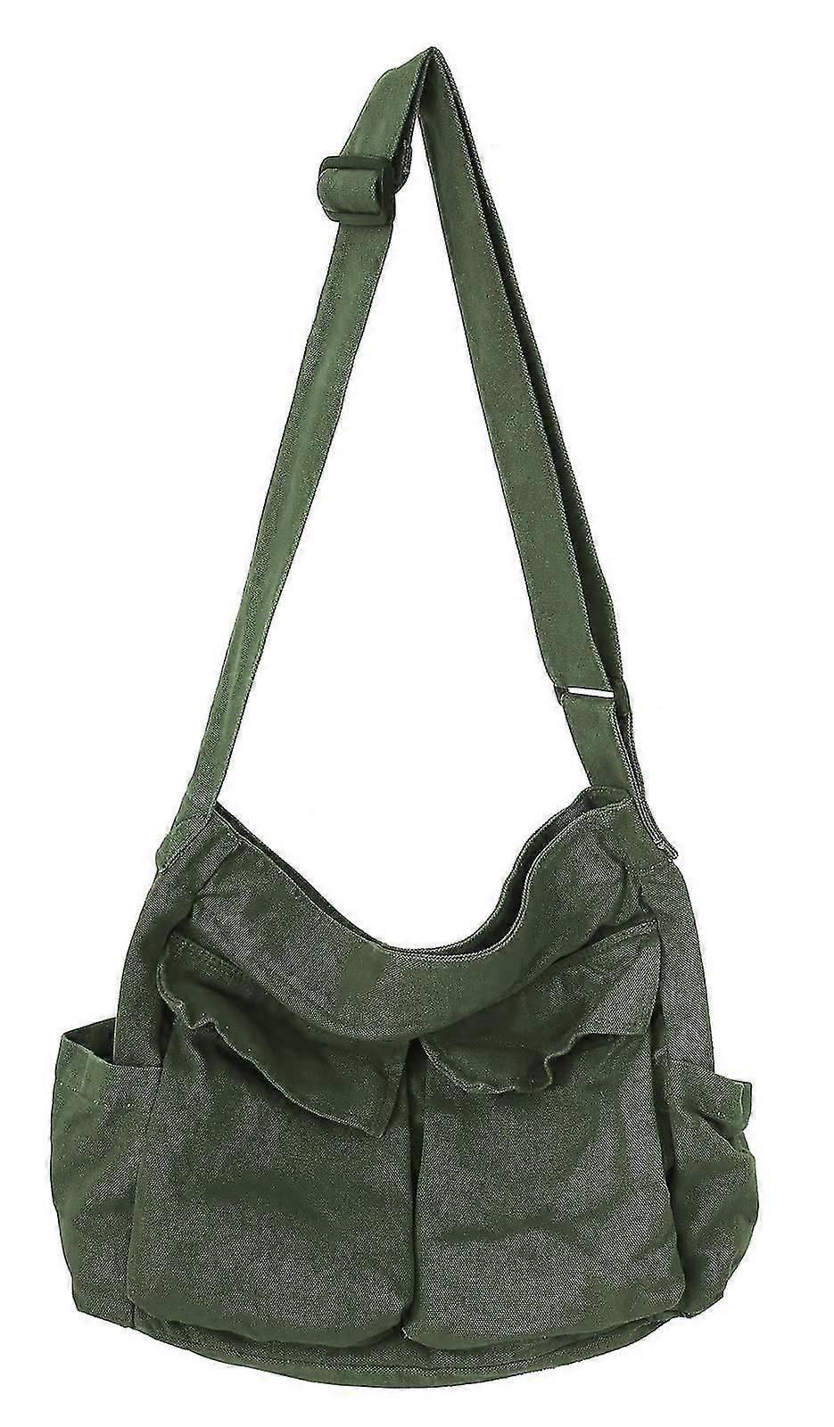 女性男性クロスボディショルダーバッグ複数のポケットキャンバスメッセンジャートートバッグ女性と男性グリーン用ラージホーボーバッグ