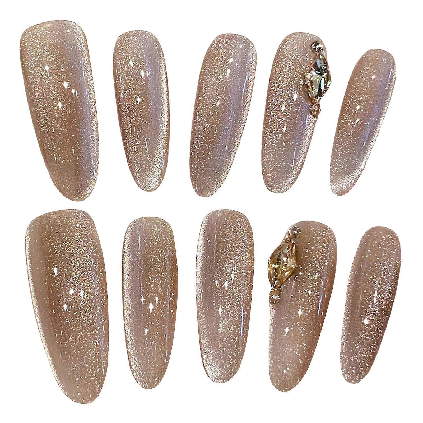 Glossy Cat Eyes Long Stick on Nails Odorless Provides a Comfortable Experience