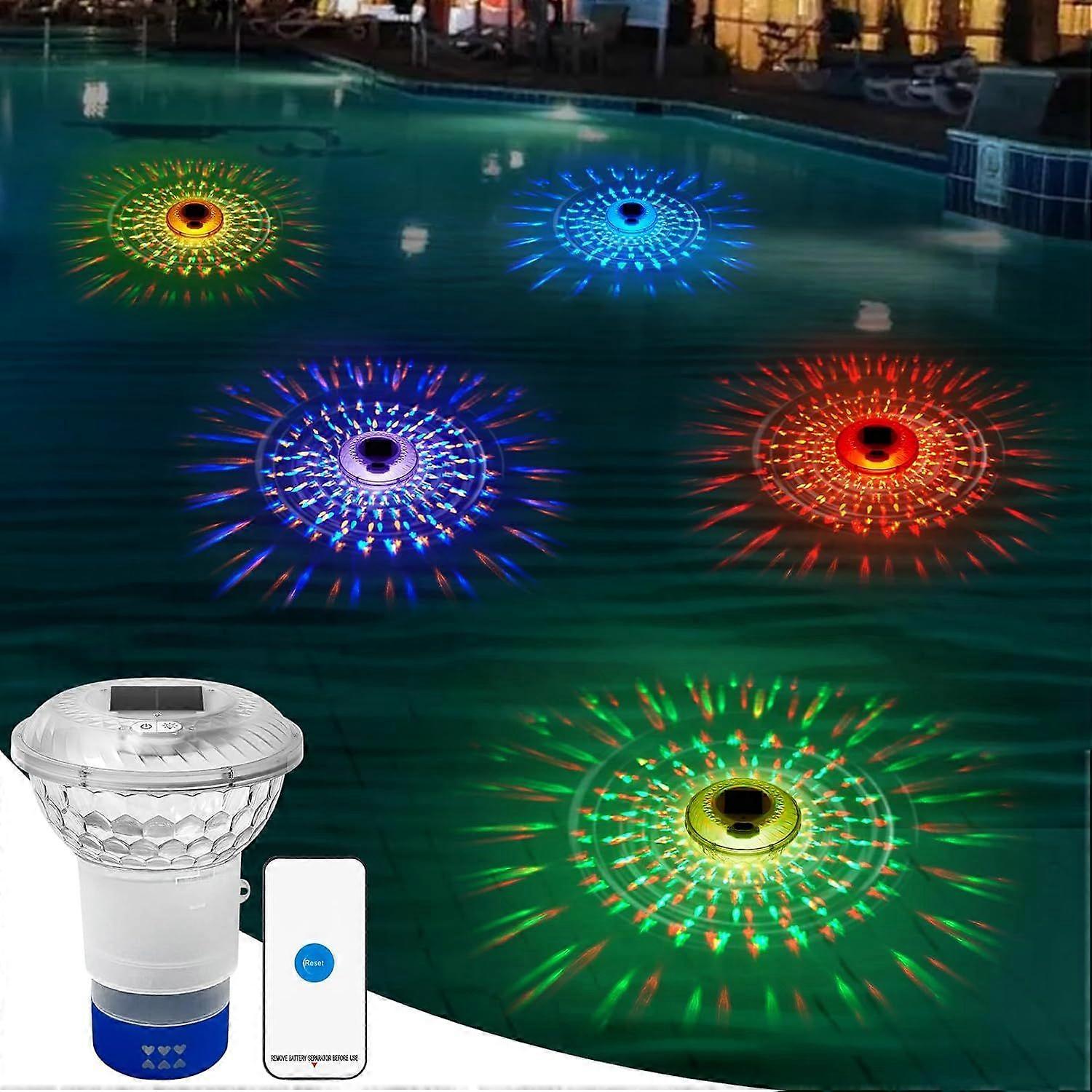 Solar Pool Chlorine Floater, RGB Color Changing Floating Pool Chlorine Dispenser for 4x3" Chlorine Tablets, Anti-Sinking Chlorine Tablet Holder Floate