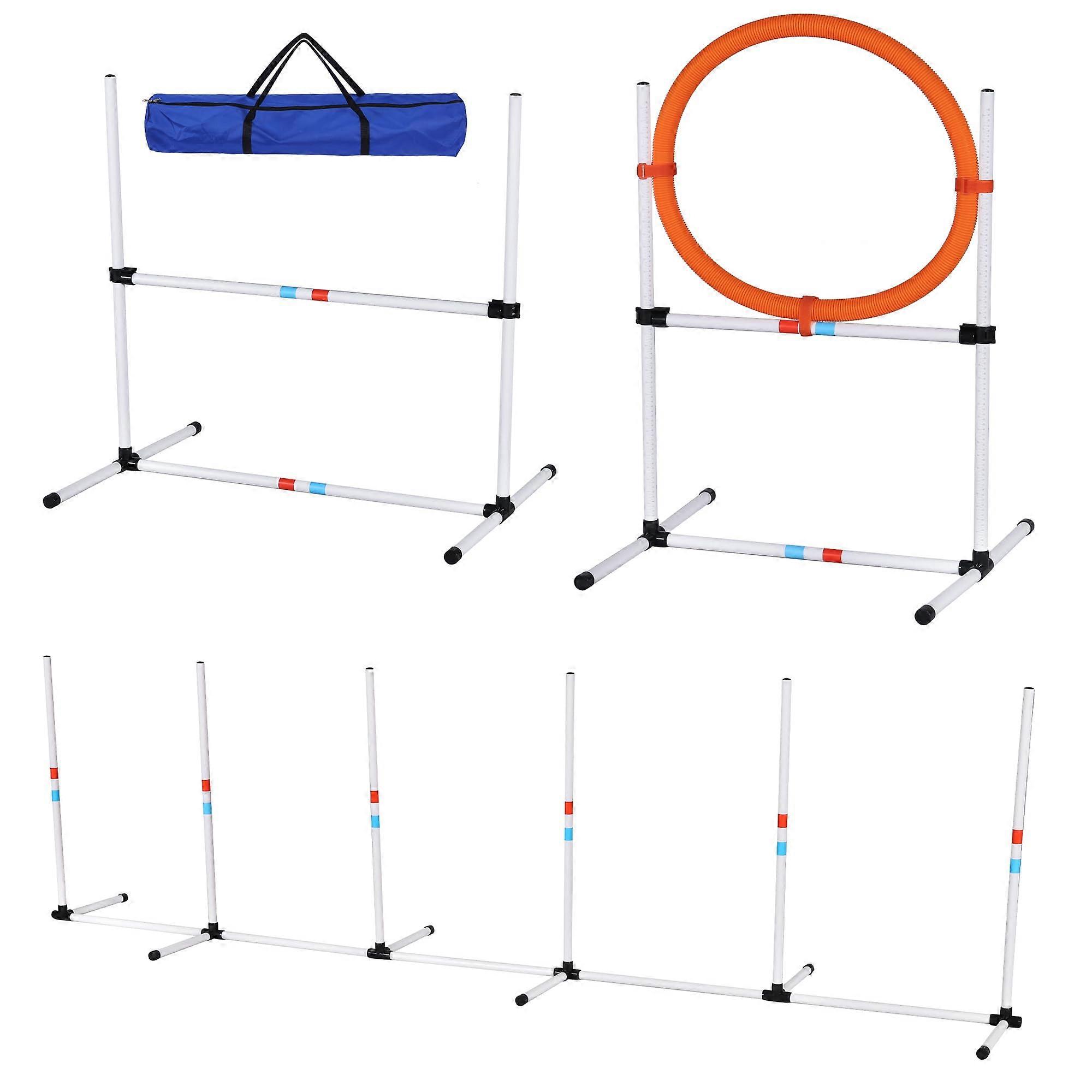 Dog Agility Equipment 3PC Set - Adjustable Hurdles, Training Hoop, Weave Poles for Dog Obstacle Course with Carry Bag