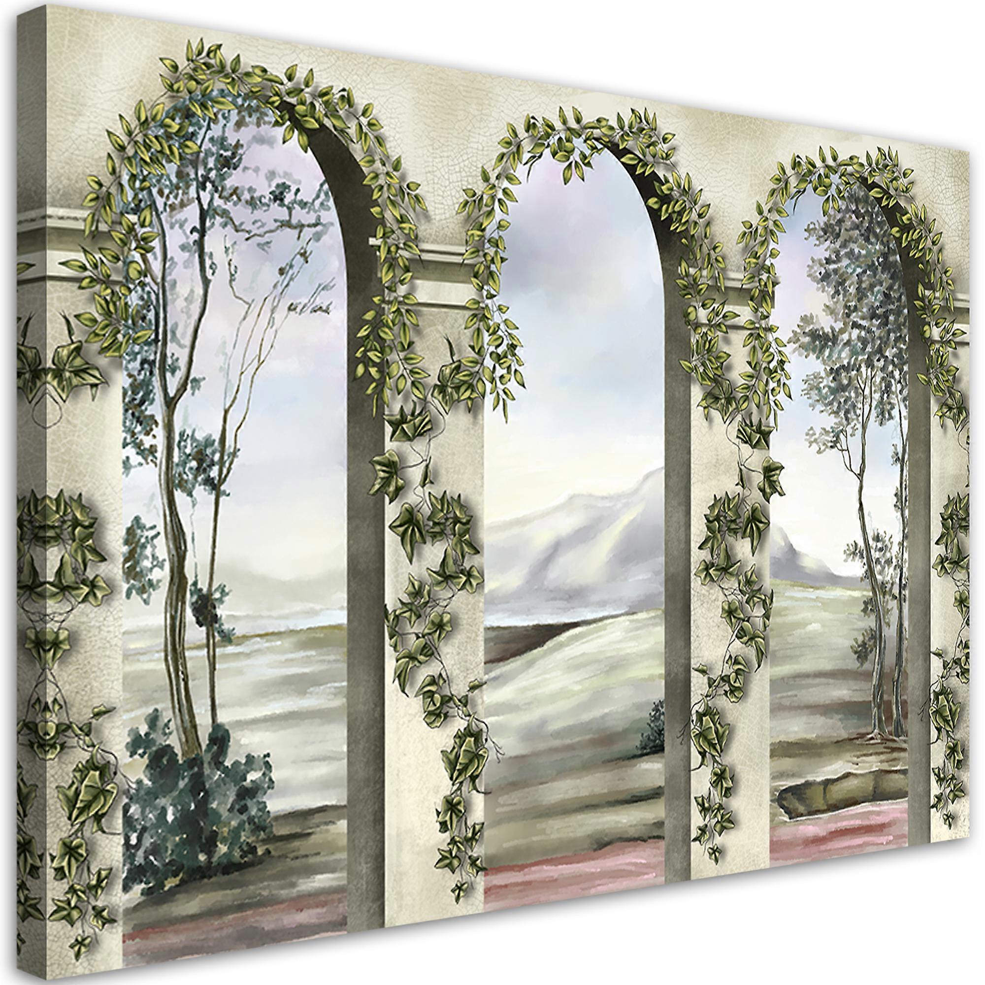 Leinwandbild, Säulen und Bögen mit Efeu - 90x60