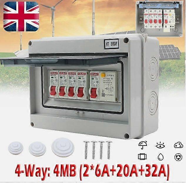 4 Way Consumer Unit Fuse Box 4 MCB Circuit Breakers Isolator Shed Garage Caravan