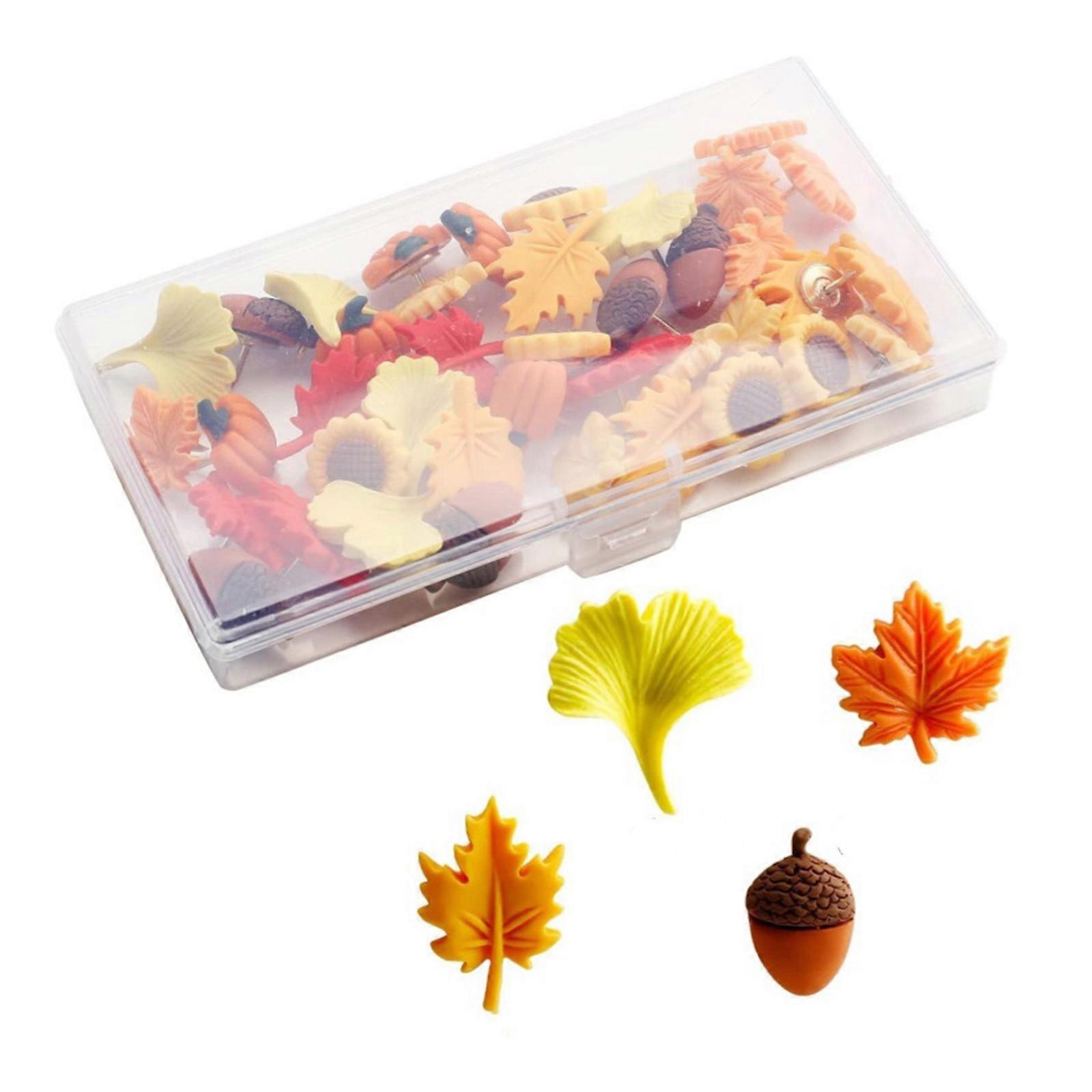40Pcs/Pack Leaf Flower Push Pins for Office Bulletin Board Cork Board Notice Board Pin Drawing Pins Map Pins for Hanging