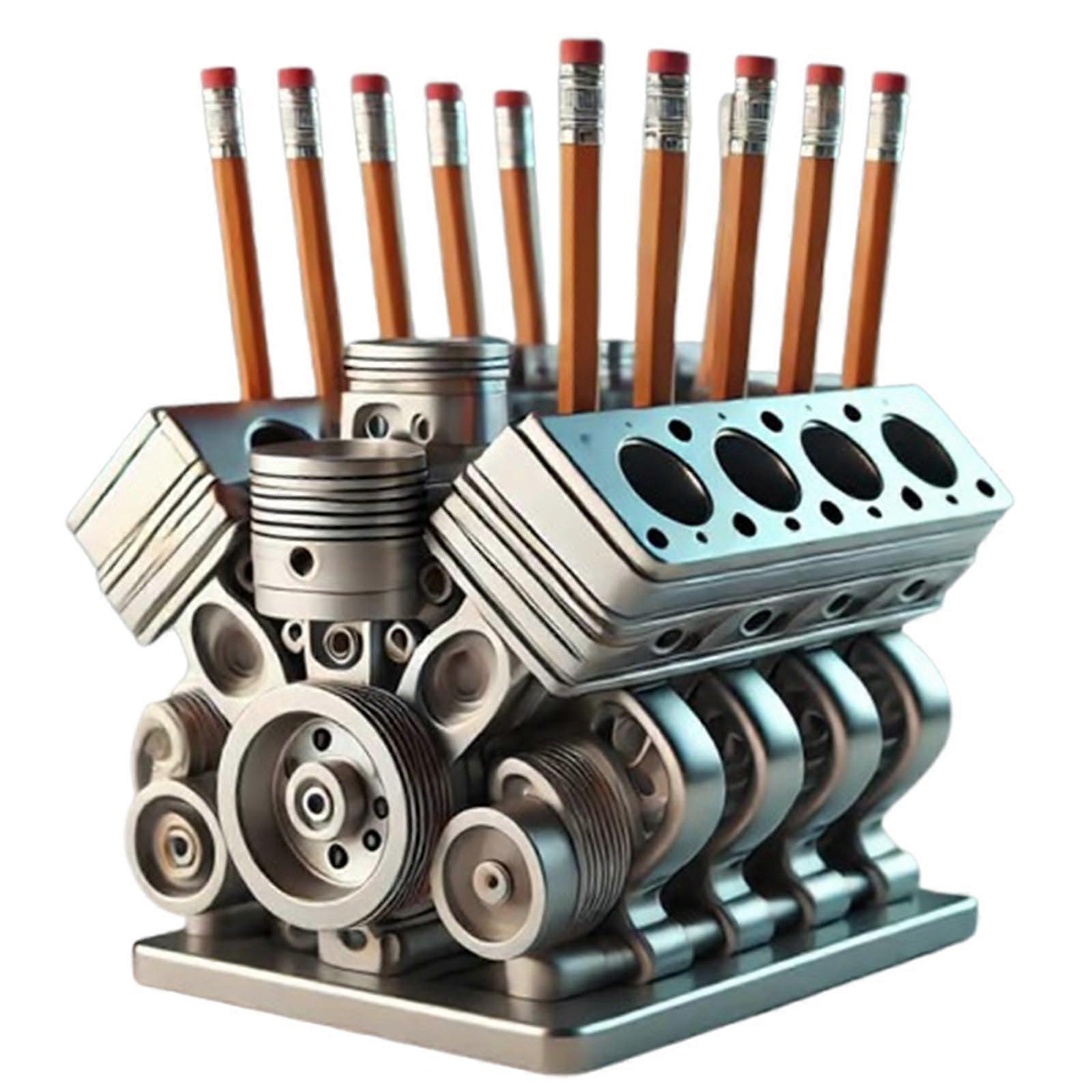 Pen Holder with V8 Engine,Business Card Pencil Holder V8 Engine Model Block Name Card and Pen Holder 3D Printed Car Accessories for Men Desk Organizer