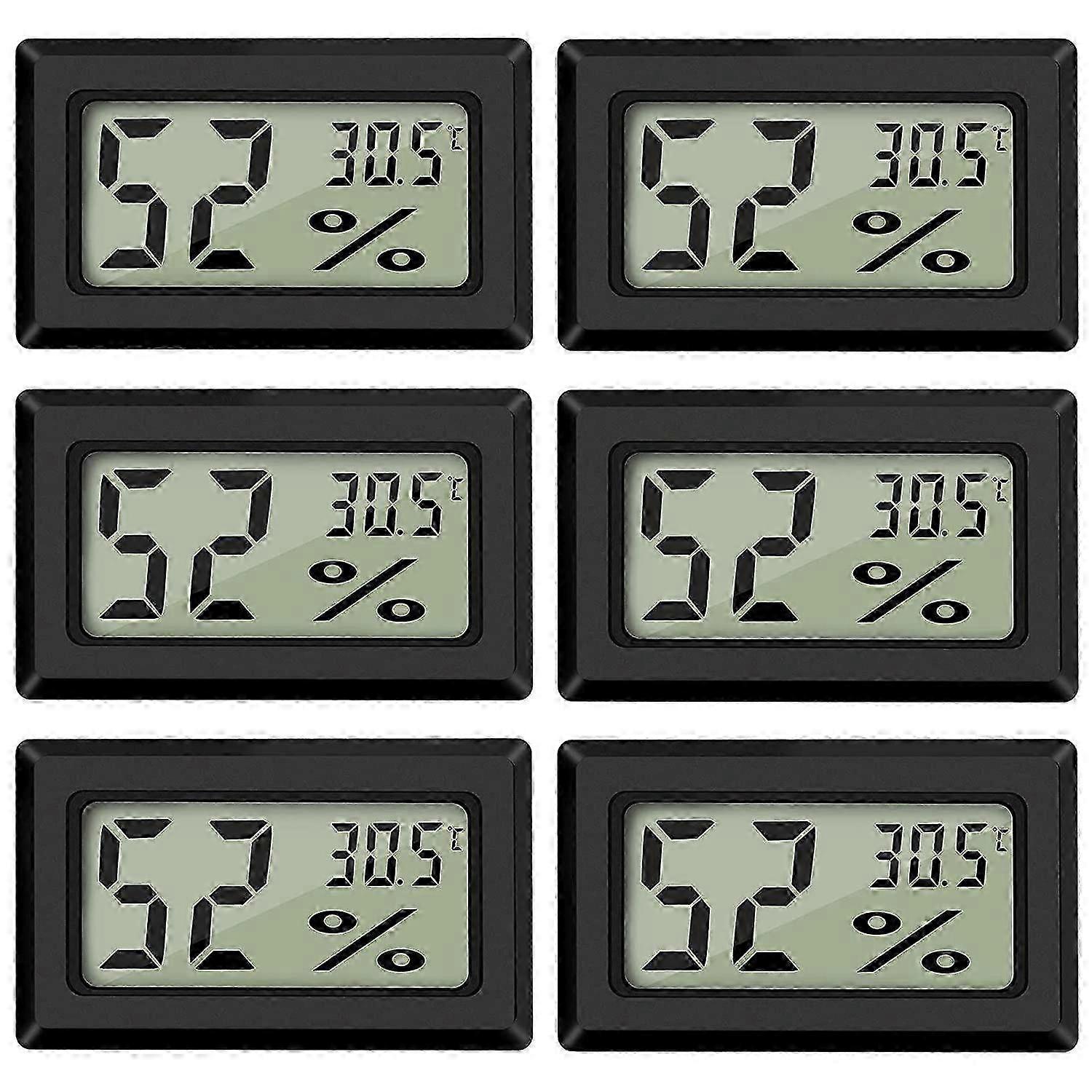2025 Digital Temperature Humidity Meter Thermometer Mini Digital Thermometer Hygrometer and Humidity Gauge Black (6 Pack - Square)