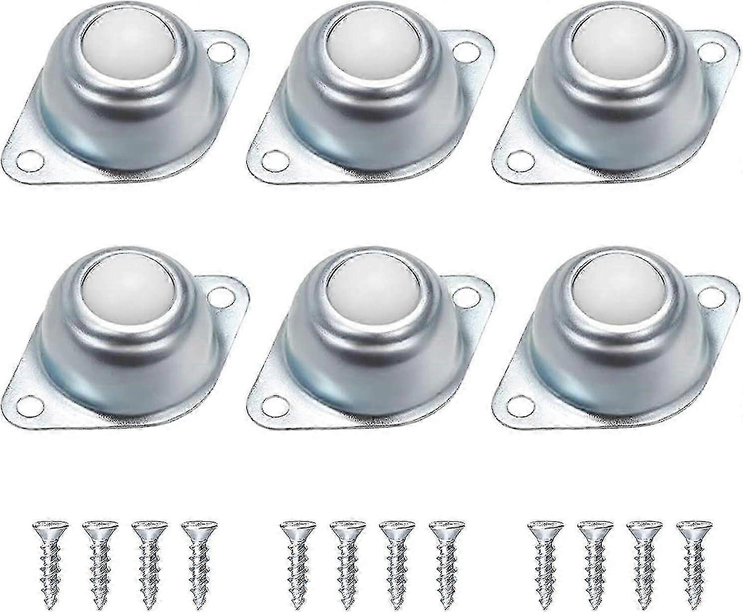 6 Pieces Ball Caster Wheels, Transport Bearing Furniture Rollers, Flat Ball Rollers, Easy Install Low Noise Rolling Balls, With 12 Assorted Screws 202
