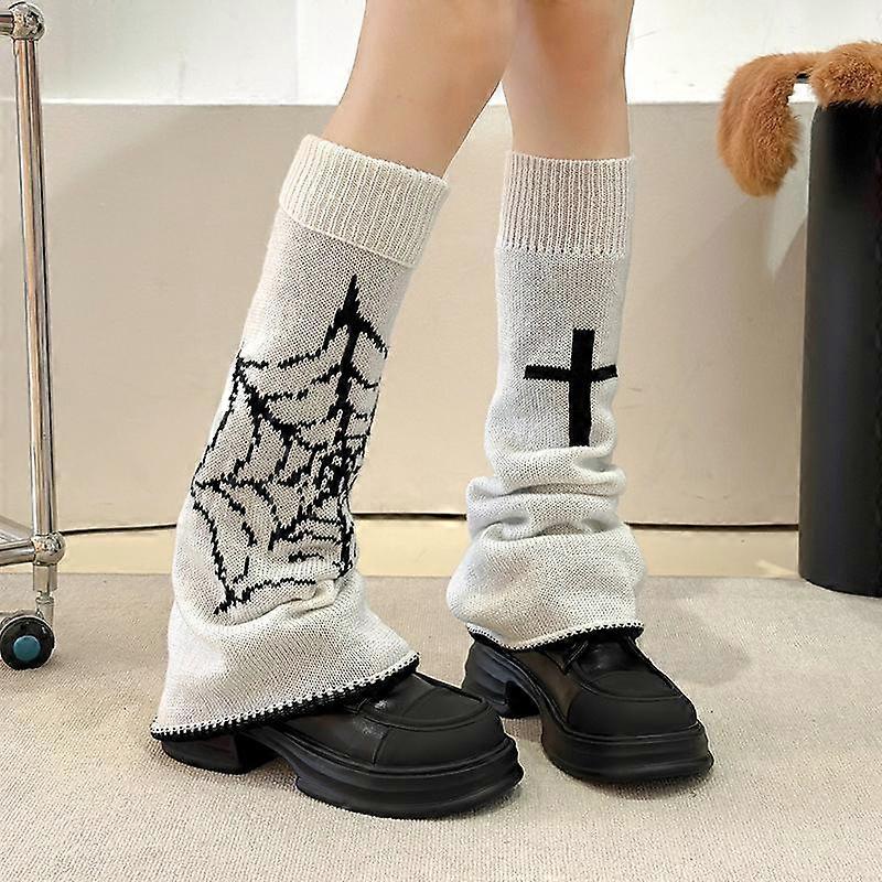 1Pair Cross Pattern Sock Covers Knitted Spider web Pattern Cold-Proof Versatile