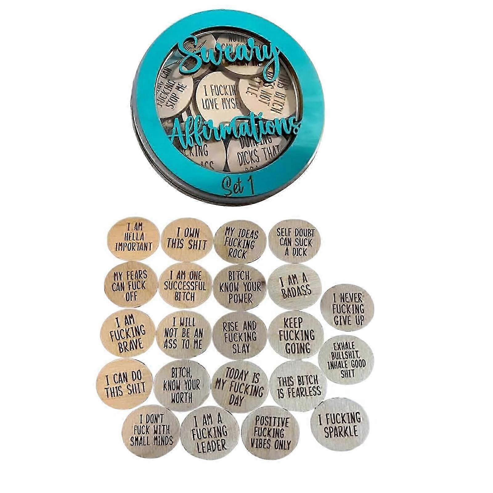 Mini Sweary Affirmation Discs, 22pcs Swearing Affirmations - Blue