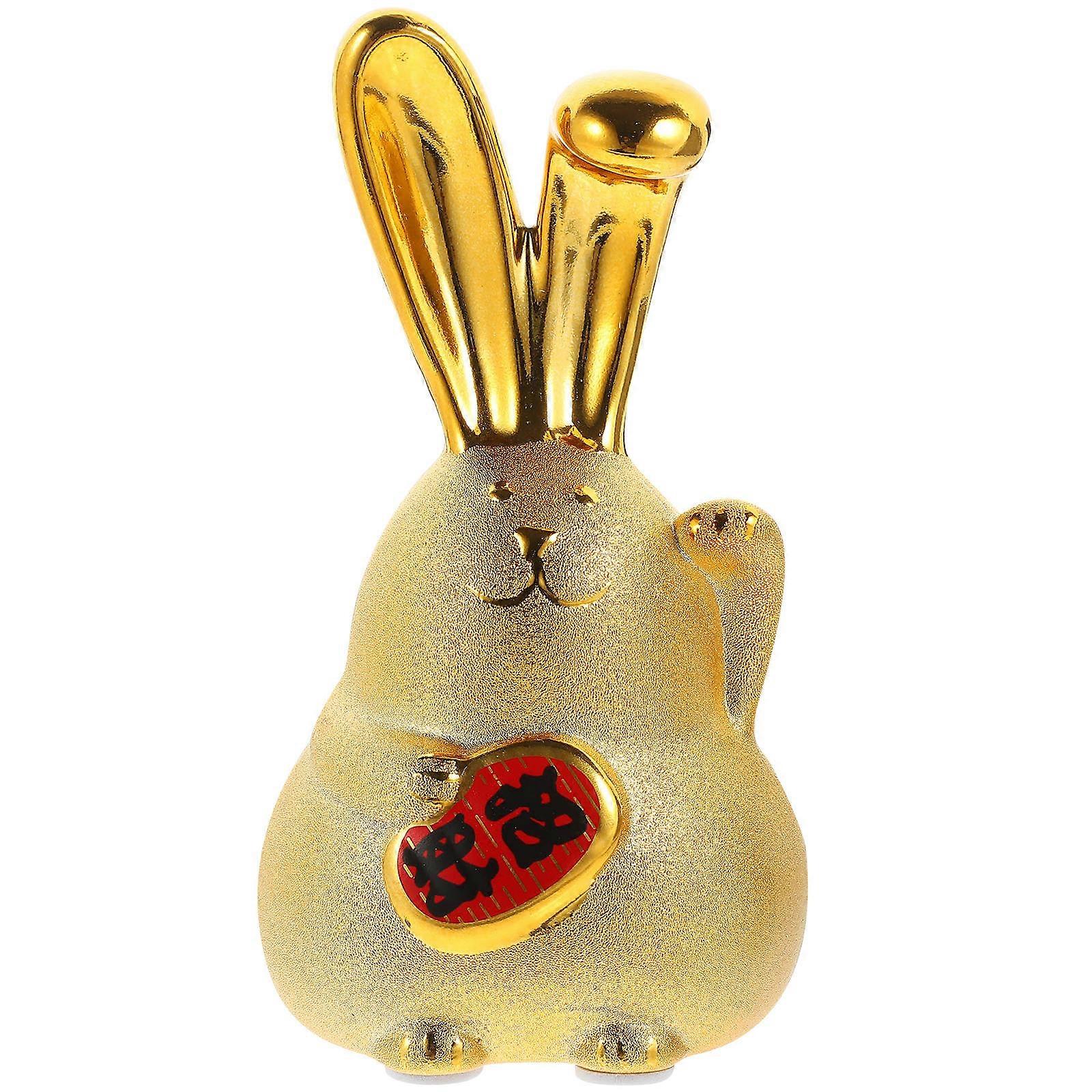 Bunny Rabbit Coin Bank Golden 14X8X8cm Year of the Rabbit Decorative Ornament 1Pcs