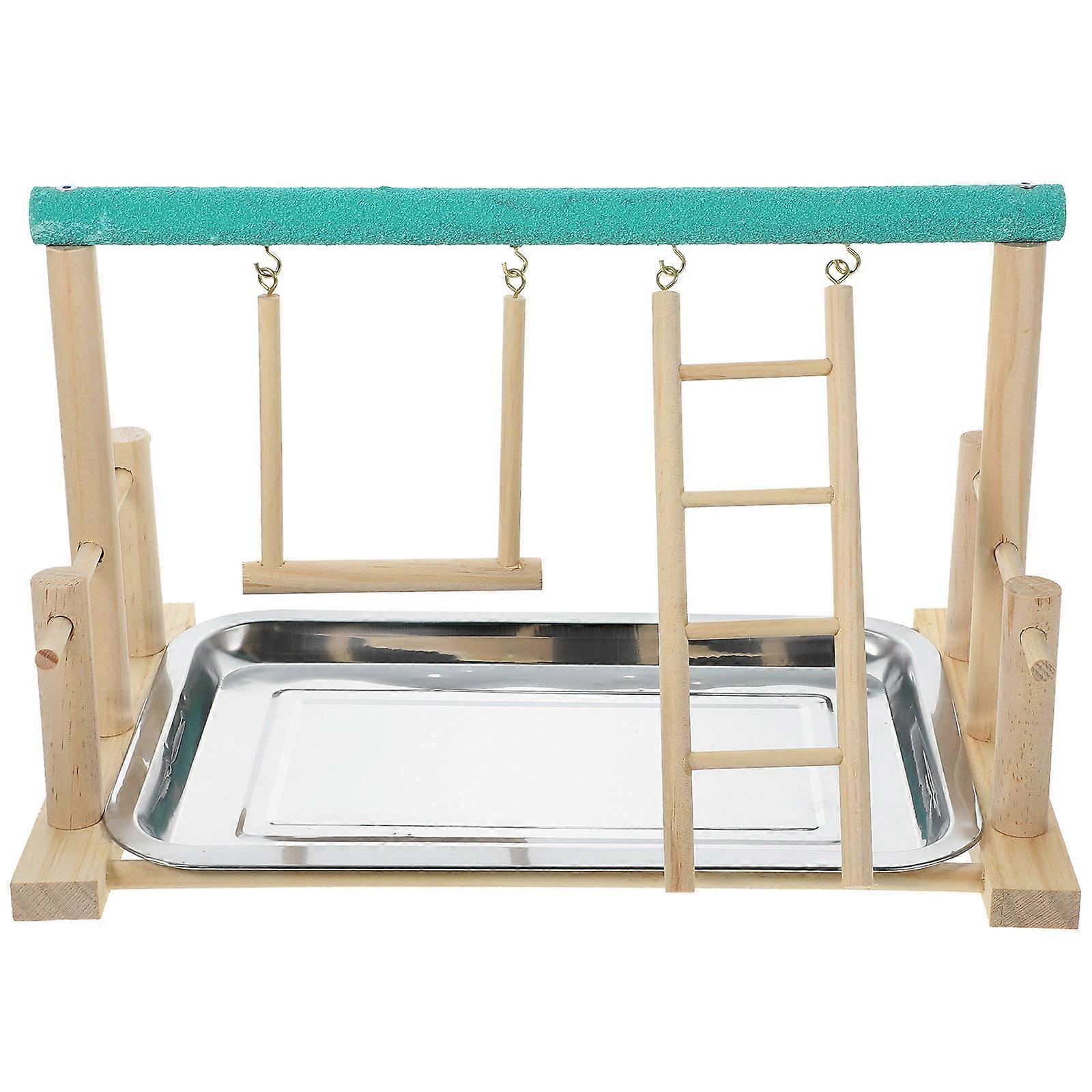 Handcrafted Solid Wood Parrot Playground Stand with Feeding Device for Bird Roosting, Exercise, and Interaction