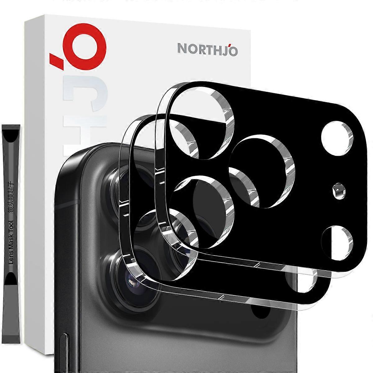NORTHJO 2Pcs For iPhone 17 Pro Max Camera Lens Protector Black Silk Printing 3D Clear Tempered