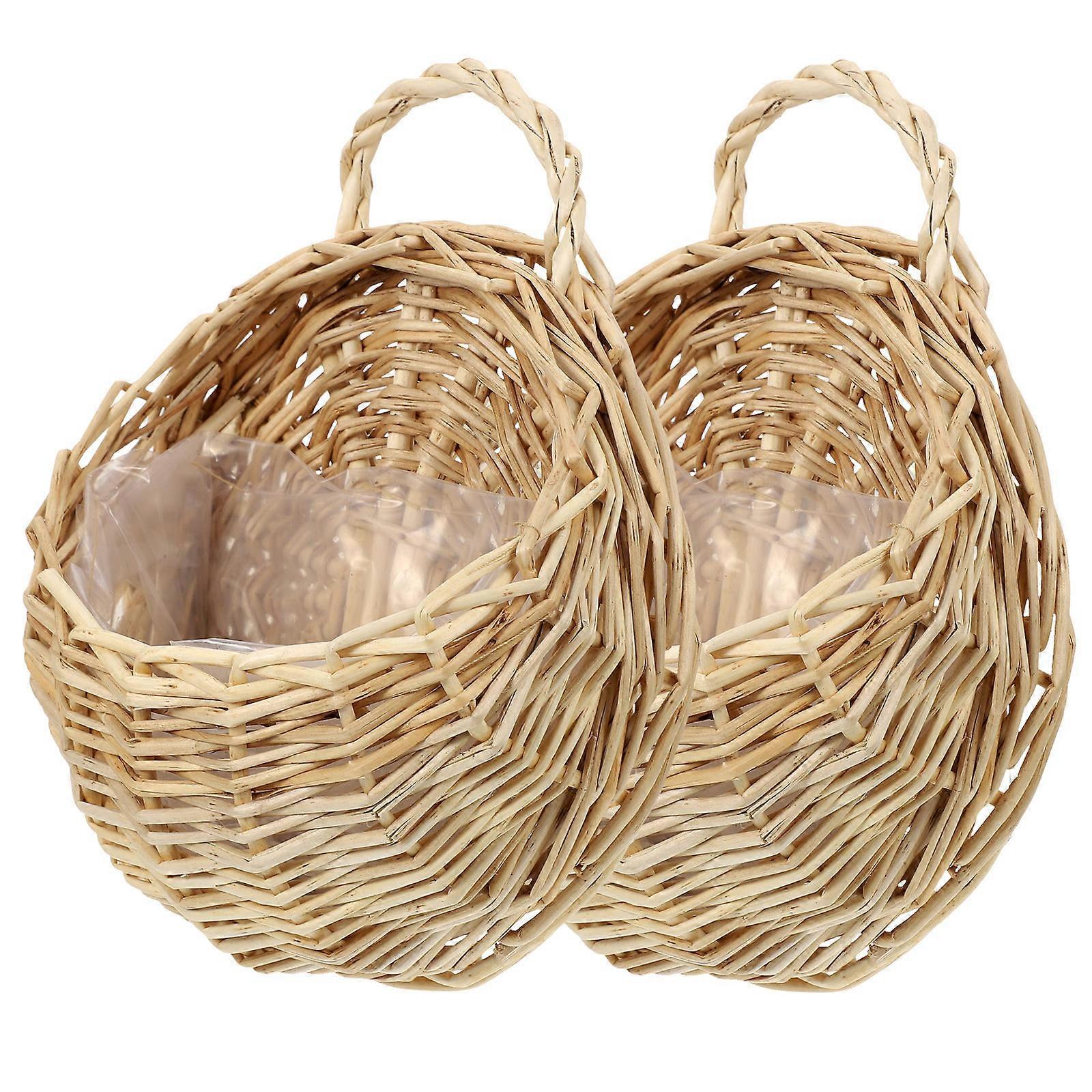 Hanging Basket For Flower Woven Hanging Basket 23.00X18.00X9.00CM Beige Color 2Pcs