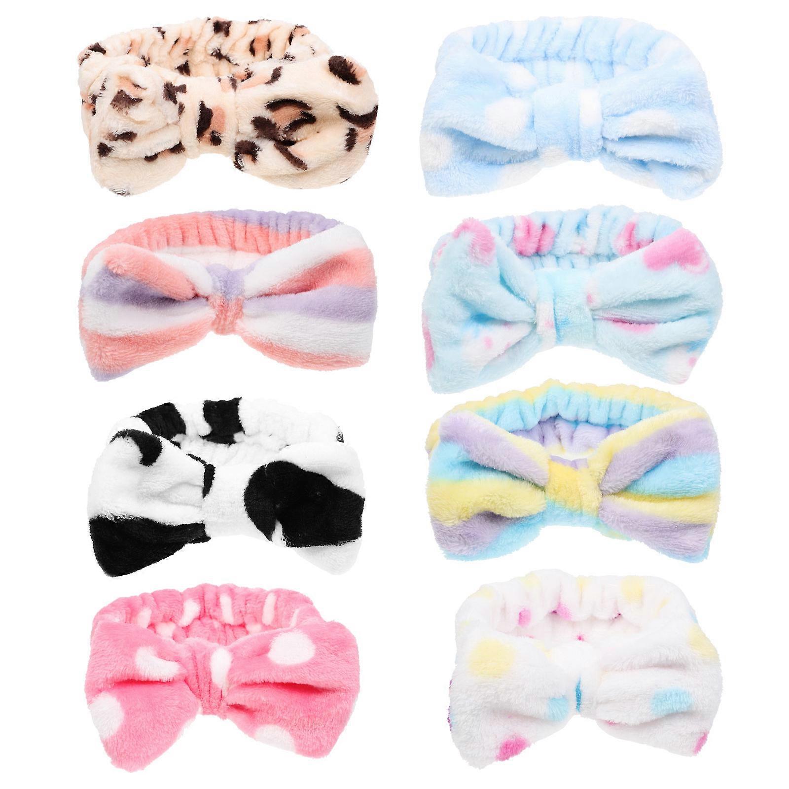 8pcs Soft Coral Fleece Bow Hairbands for Women – Durable Elastic Face Washing Headbands for Home Use