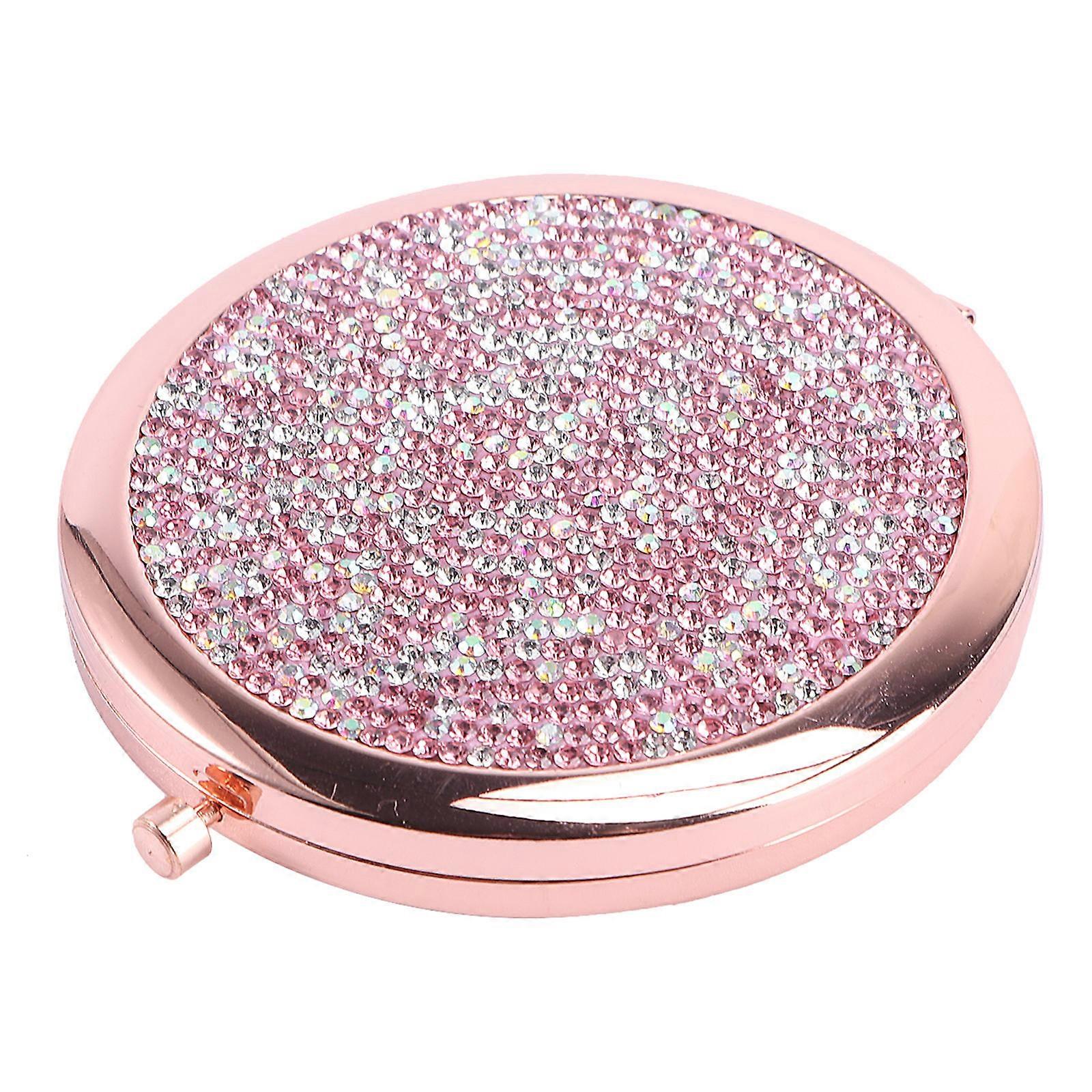 Portable Makeup Mirror Creative Round Shape Metal Rhinestone 1Pc