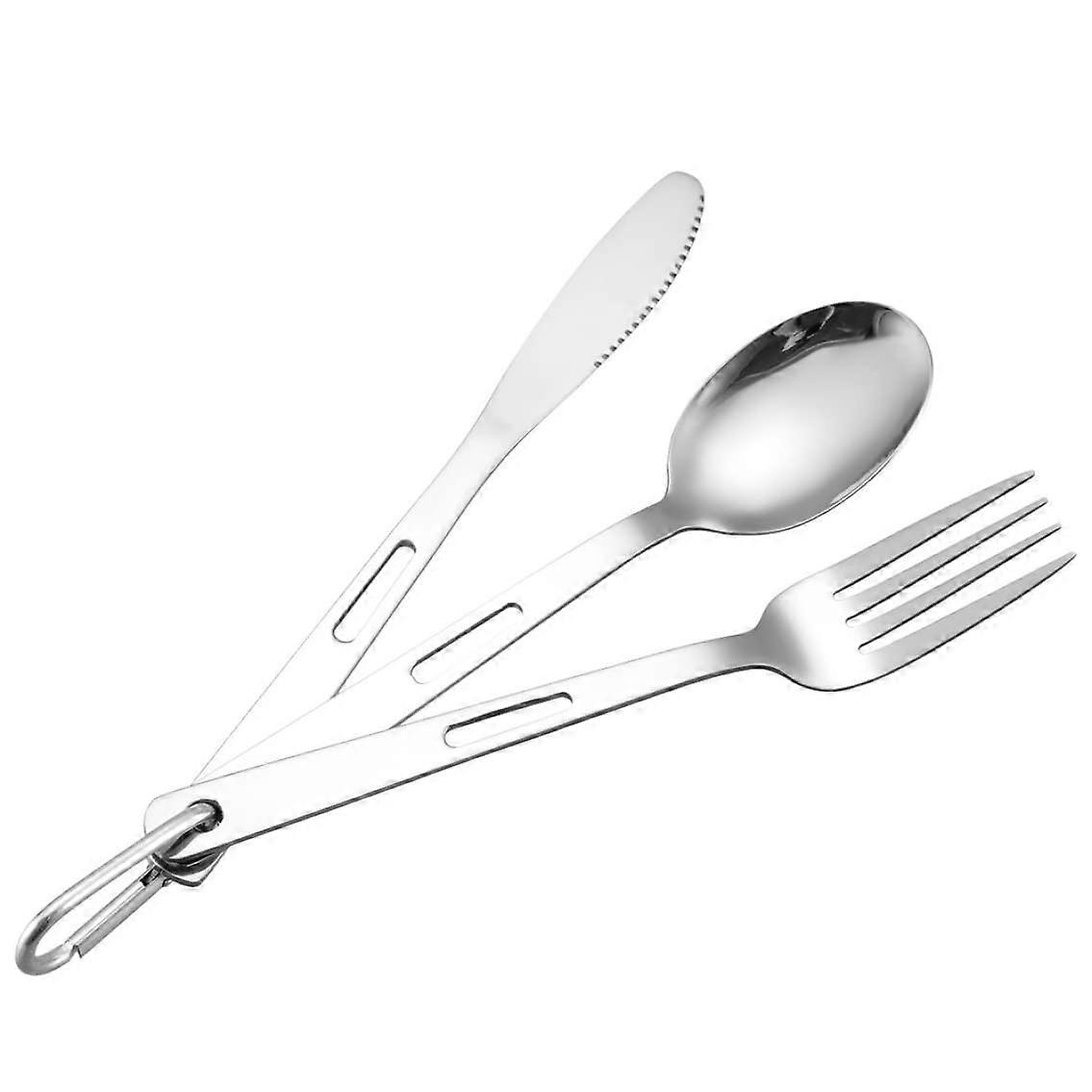 Camping Knife Cutlery Set - 3-Piece Stainless Steel Travel Utensils - Portable Fork Spoon for Outdoor Adventures