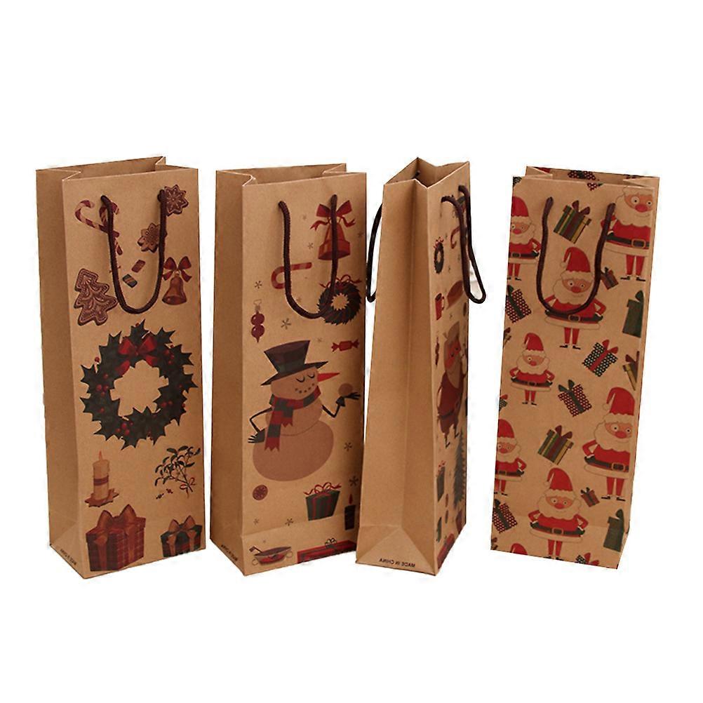 Drinks Pouches For Festivals Christmas Kraft Paper Bags present Tote Multi Color 4Pcs