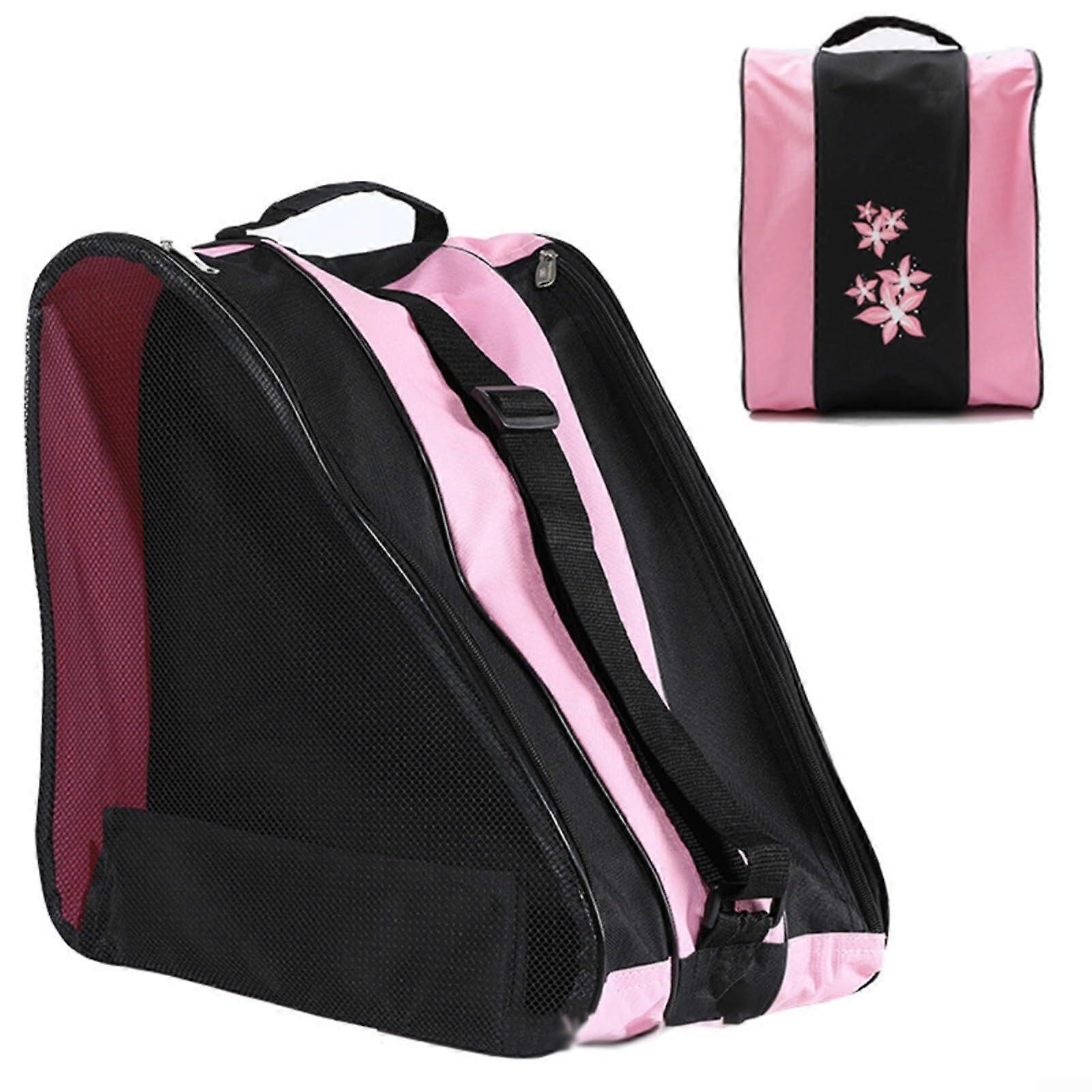 Roller Skate Bag Ice Skate Tote Triangular Inline Skate Tote Bag with Adjustable Shoulder Strap for Men and Women Rose