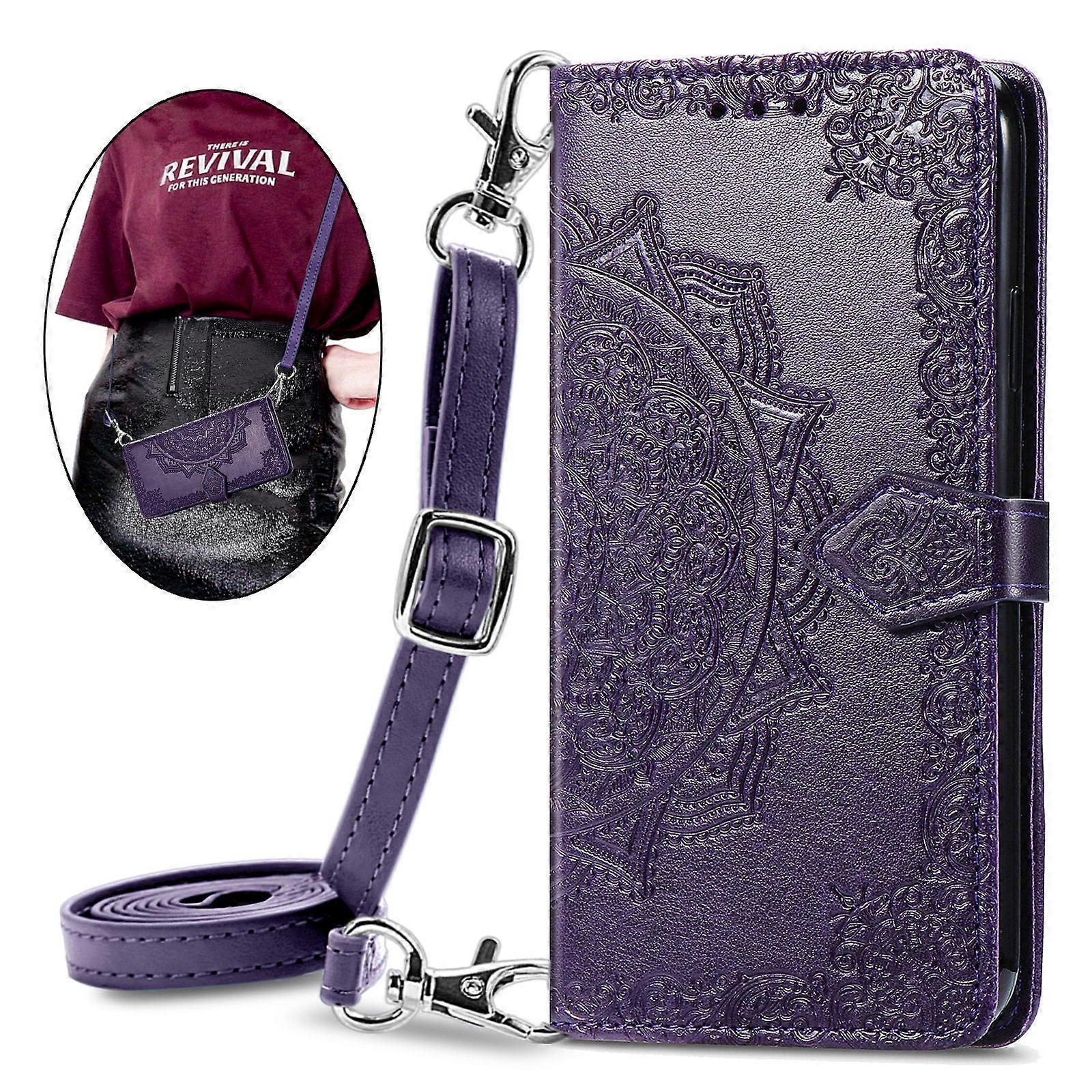 Iphone 14 Proパープル日本語と韓国語のメッセンジャーバッグロングストラップウエストクロスボディーEe1111用ケース