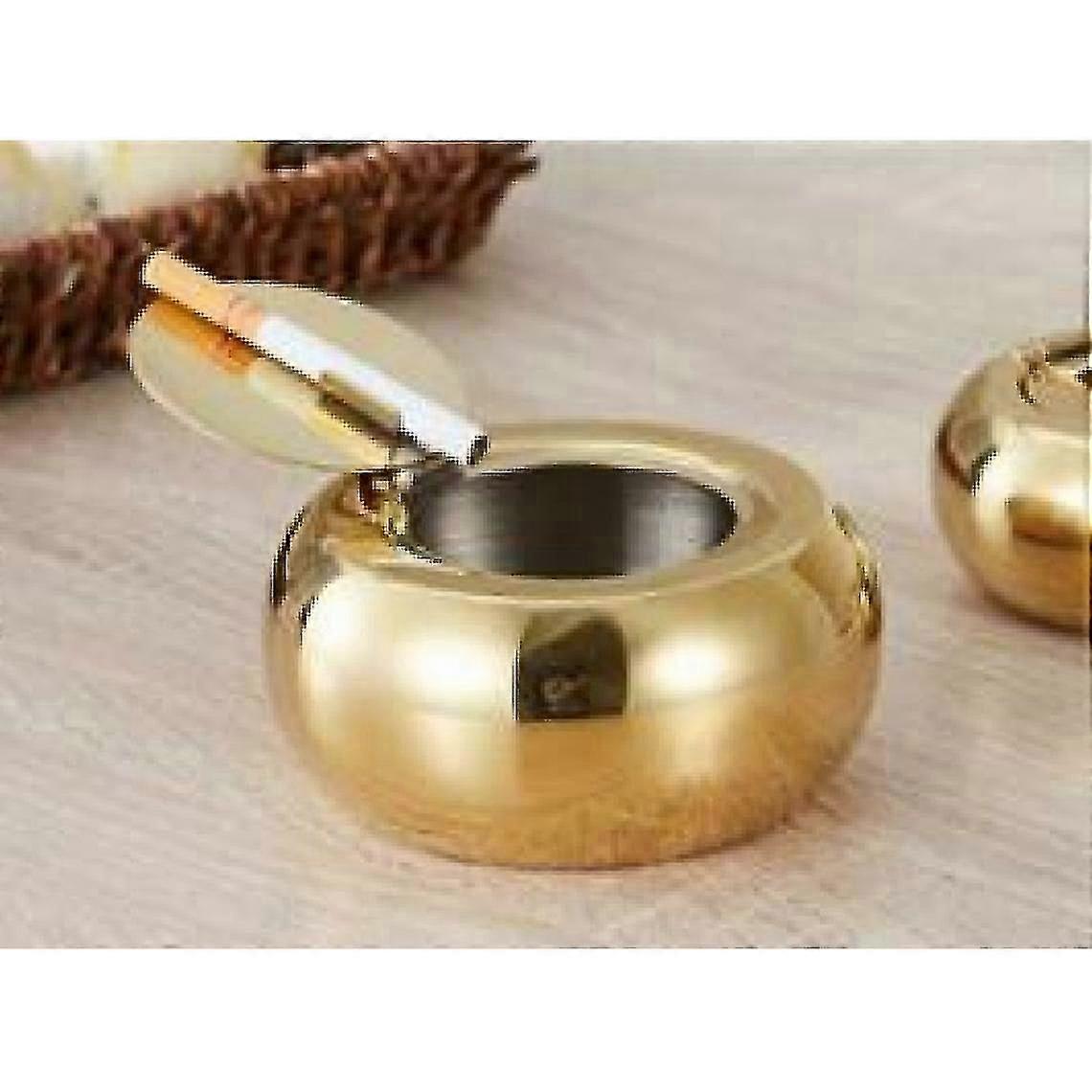 Windproof Stainless Steel Ashtray With Lid(gold)
