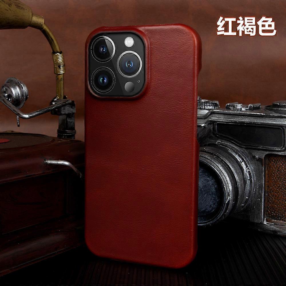 Case For Iphone 13 Red Brown High-end Leather Protection No3522