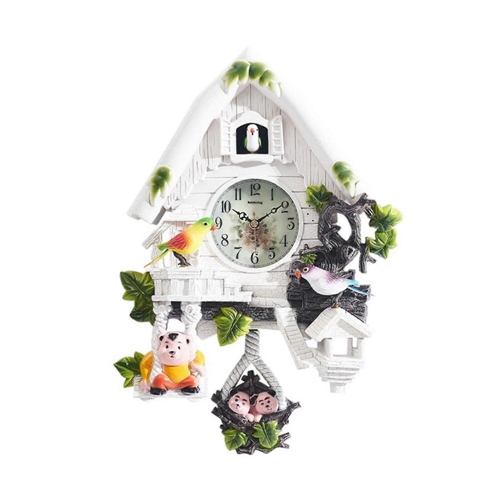 Cuckoo Clock Decorative Hanging Cuckoo Clock with Hourly Chirping (White)