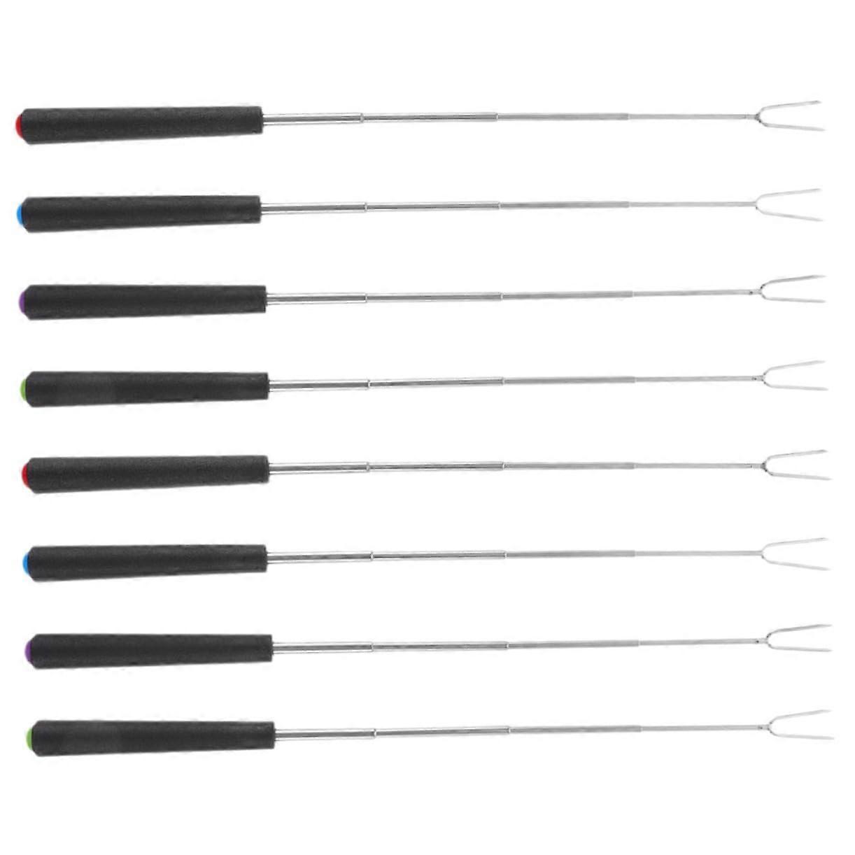 Camping Equipment Manual Rotatable Stainless Steel Telescopic Grill Forks 8 Pieces For Outdoor Cooking and Grilling