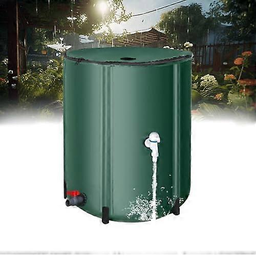 Foldable rain barrel set with stand and tap for efficient rainwater collection and spacesaving garden water storage solution, green