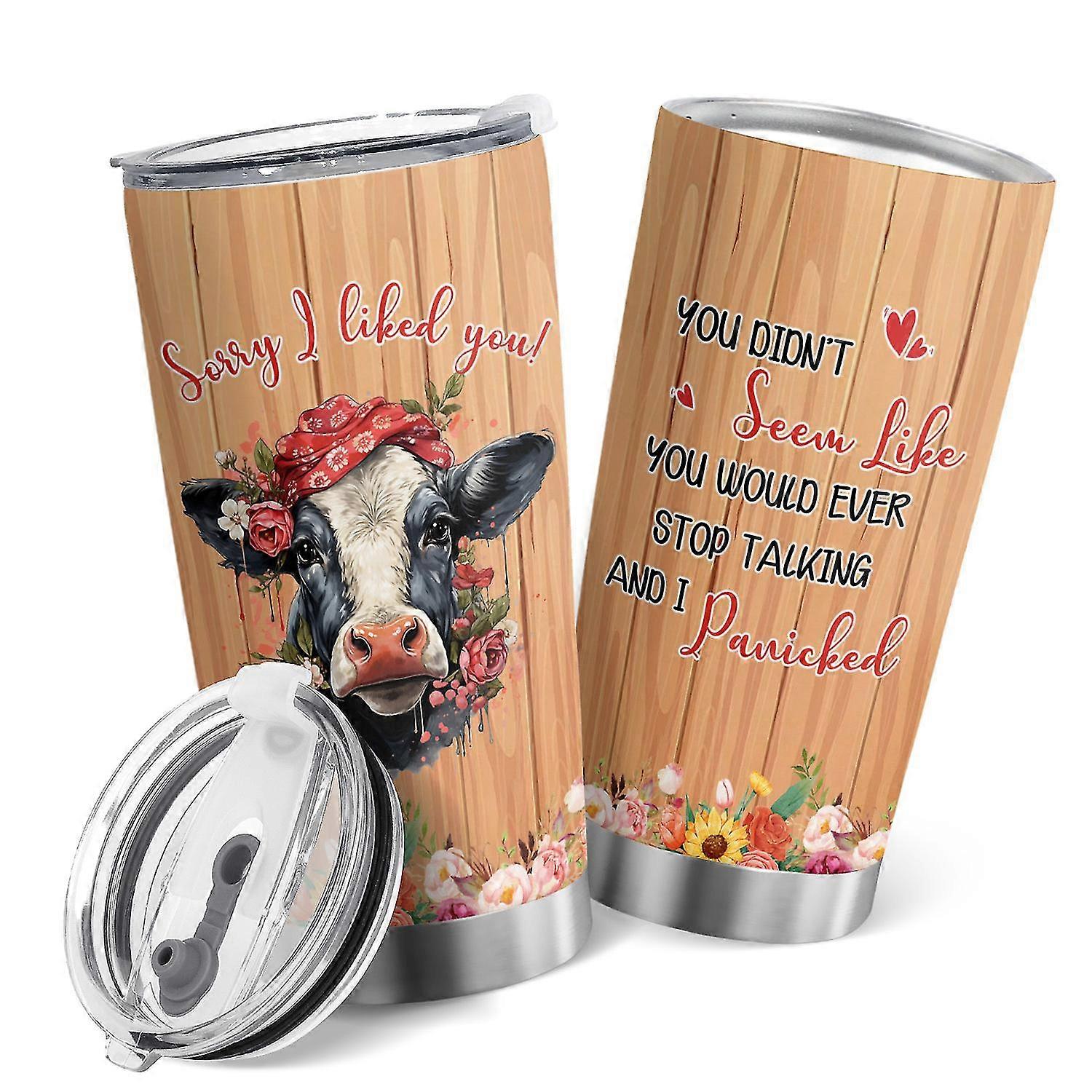 Ποτήρι 20oz Cow and Flowers Style με καπάκι Κύπελλο από ανοξείδωτο ατσάλι διπλού τοιχώματος για καφέ κατάλληλο για συγκεκριμένη μάρκα